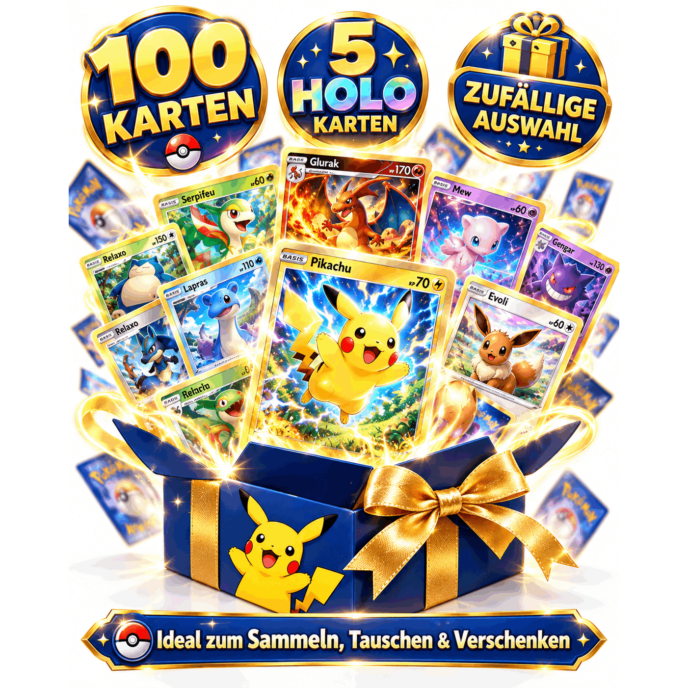 TEMU 100x Karten (Deutsch) –5 Karten + 80x Common/Uncommon + 20x Energiekarten – Zufällige Auswahl