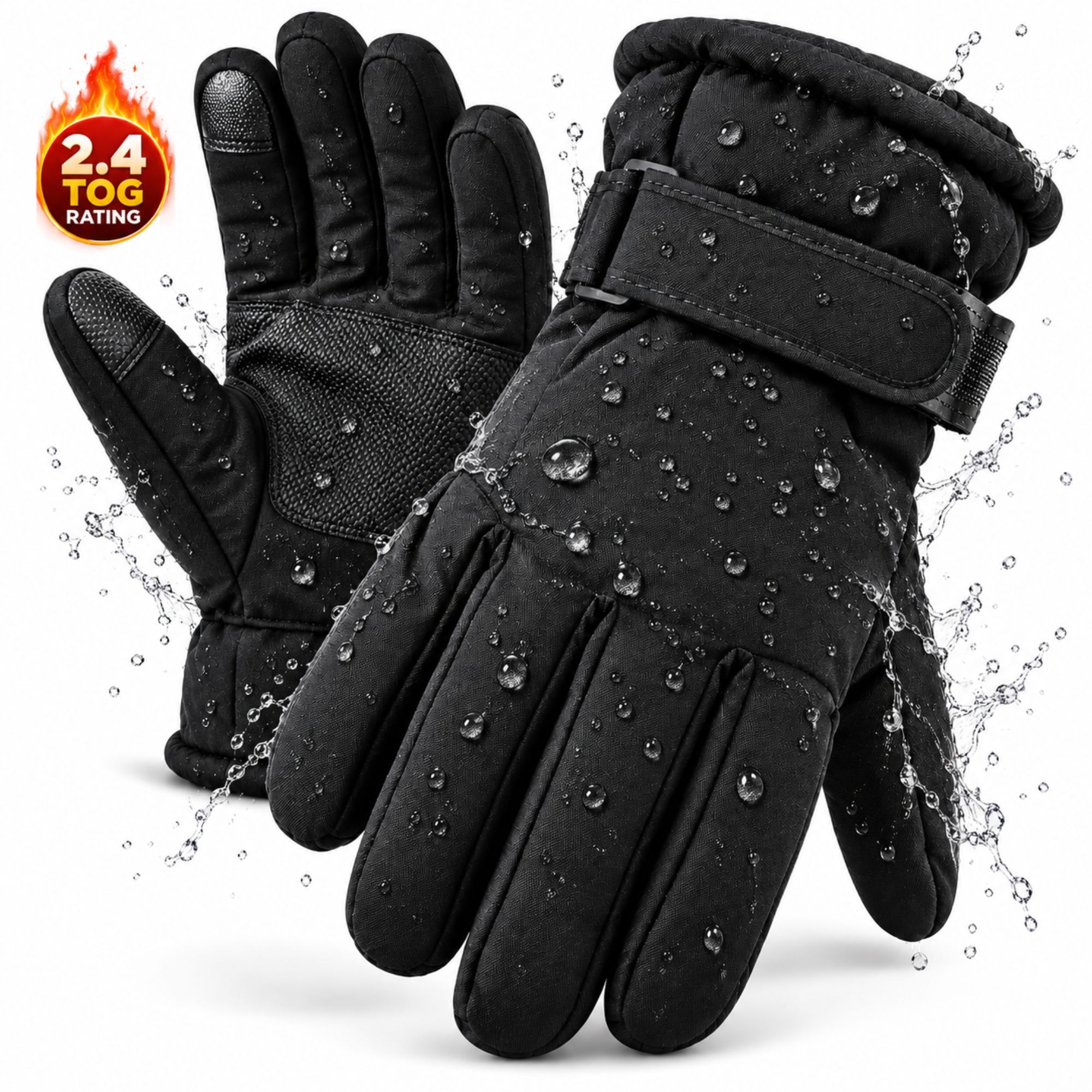 TEMU 1 Pair Adult Men's Waterproof Thermal Gloves – 2.4 Tog Extra Warm Internally Brushed Touch Screen Winter Gloves – 100% Polyester Fitted Full