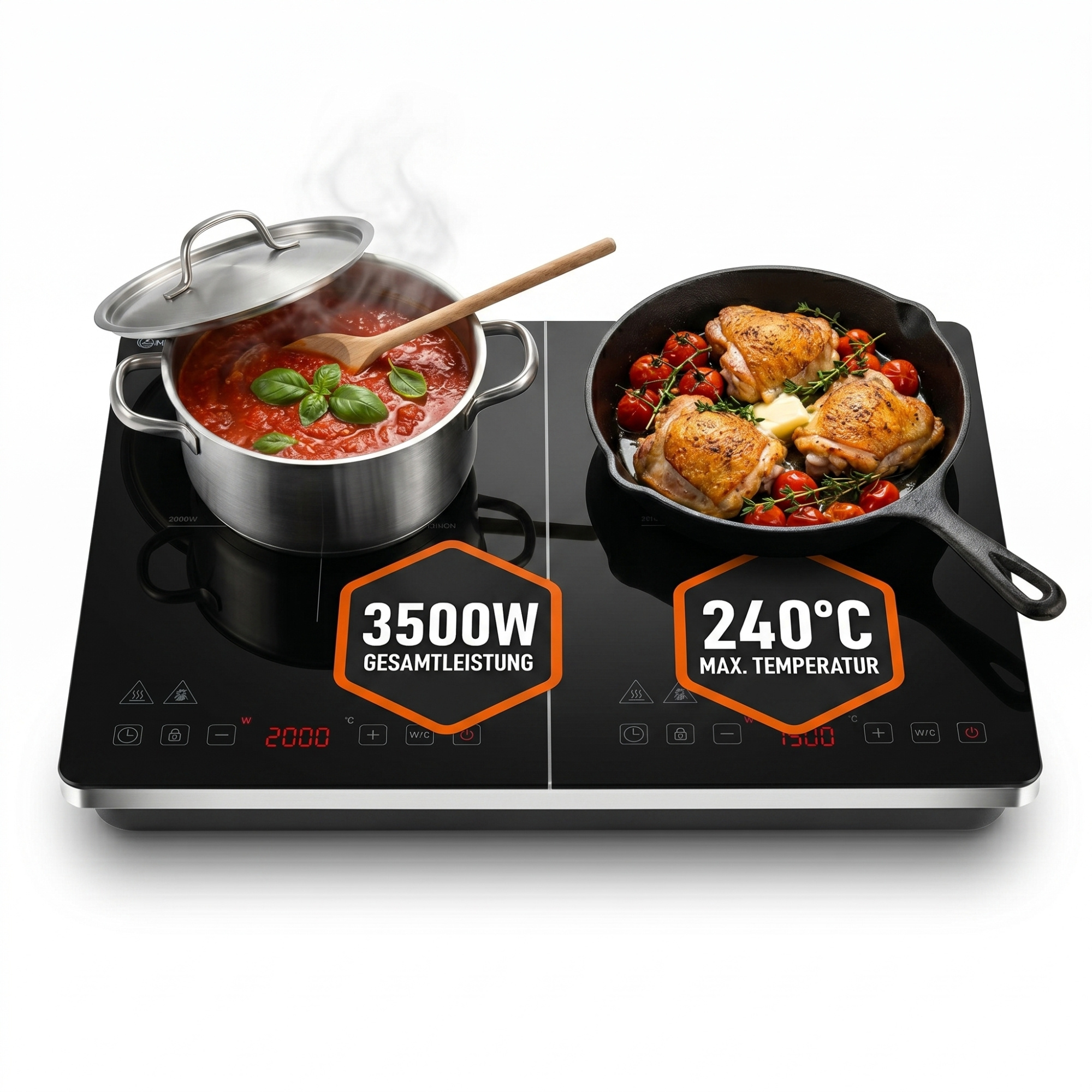 Image of Induction Cooktop 2 Plates - Design, Portable, Up To 240 °c, 4h Timer, Touch Control, Double Induction Cooktop, Induction Plate, Induction Field
