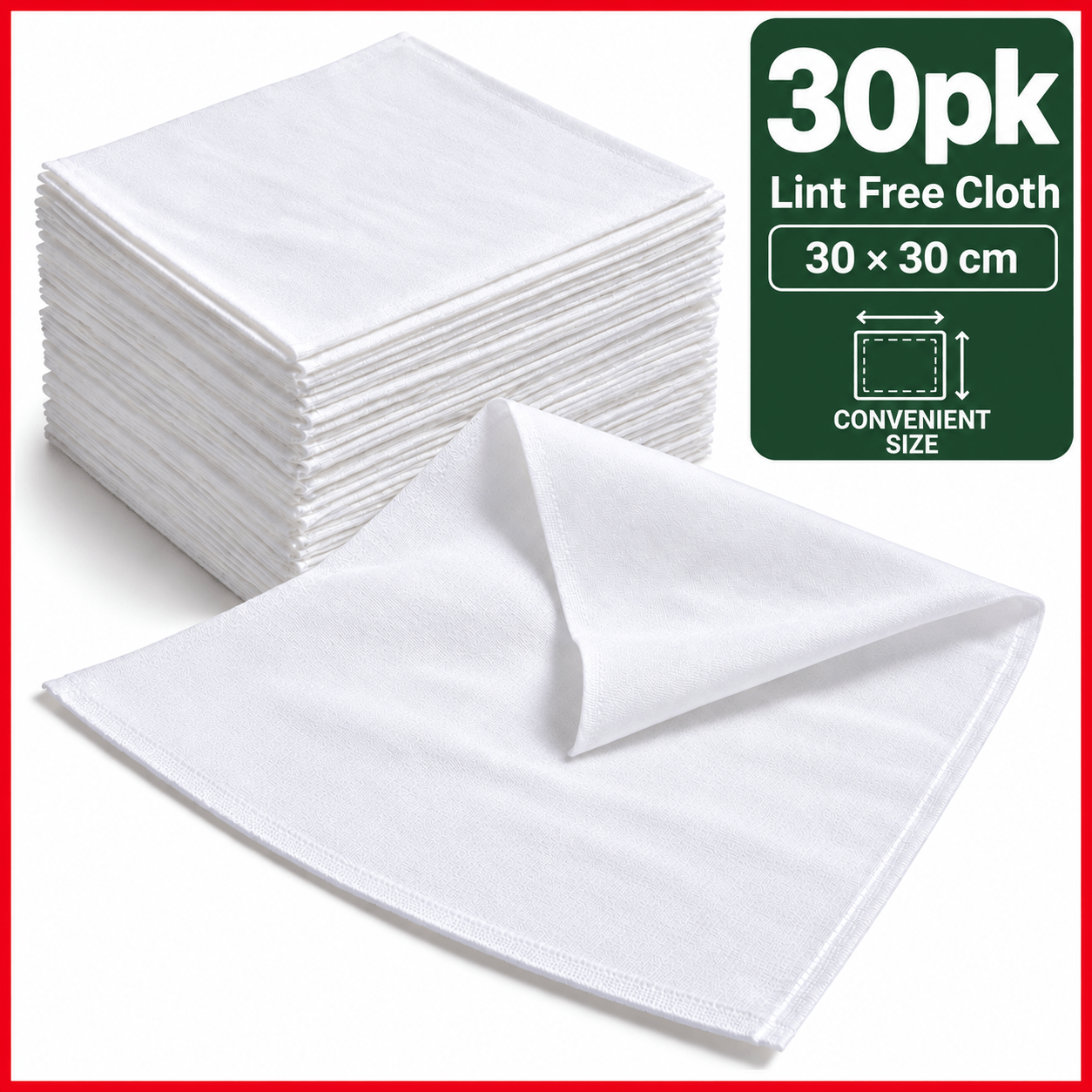 TEMU 30 Pack Lint Free Cleaning Cloths 30 X 30cm | White Household Cleaning Cloths For Kitchen, Worktops, Counters & Everyday Surfaces