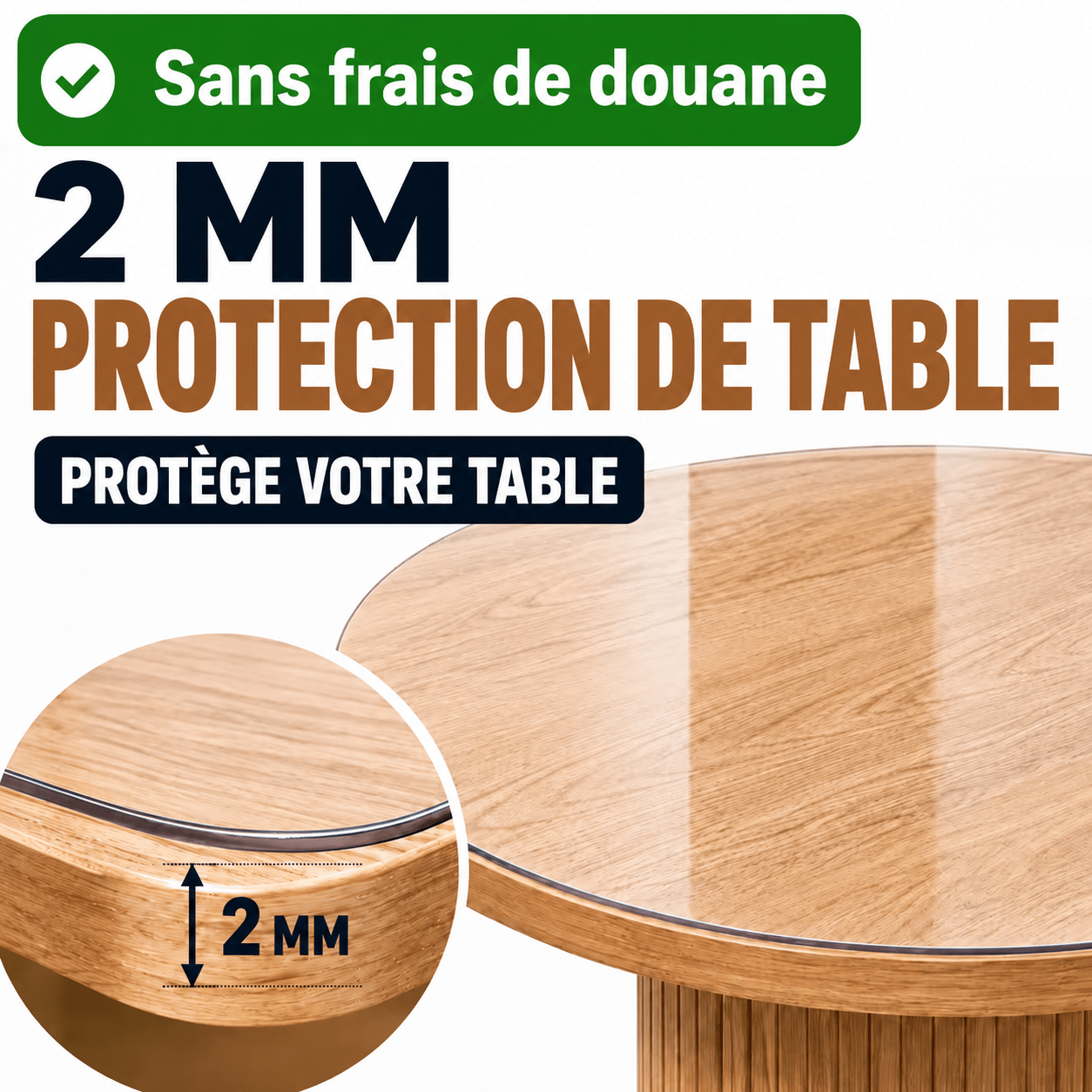 TEMU Film de protection rond pour table en PVC transparent 2 mm, aux rayures et à la chaleur, protection ronde pour table à manger, table basse et