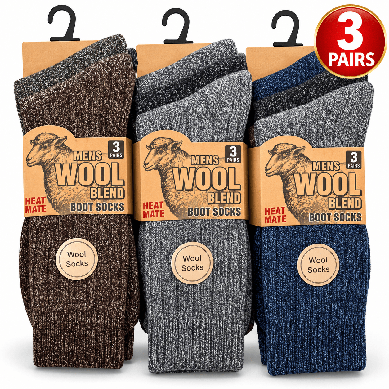 TEMU 3 Pairs Men’s Wool Blend Boot Socks, Thick Warm Thermal Winter Socks, Soft Ribbed Work & Hiking Socks, Comfortable Heavy Duty Outdoor Socks For