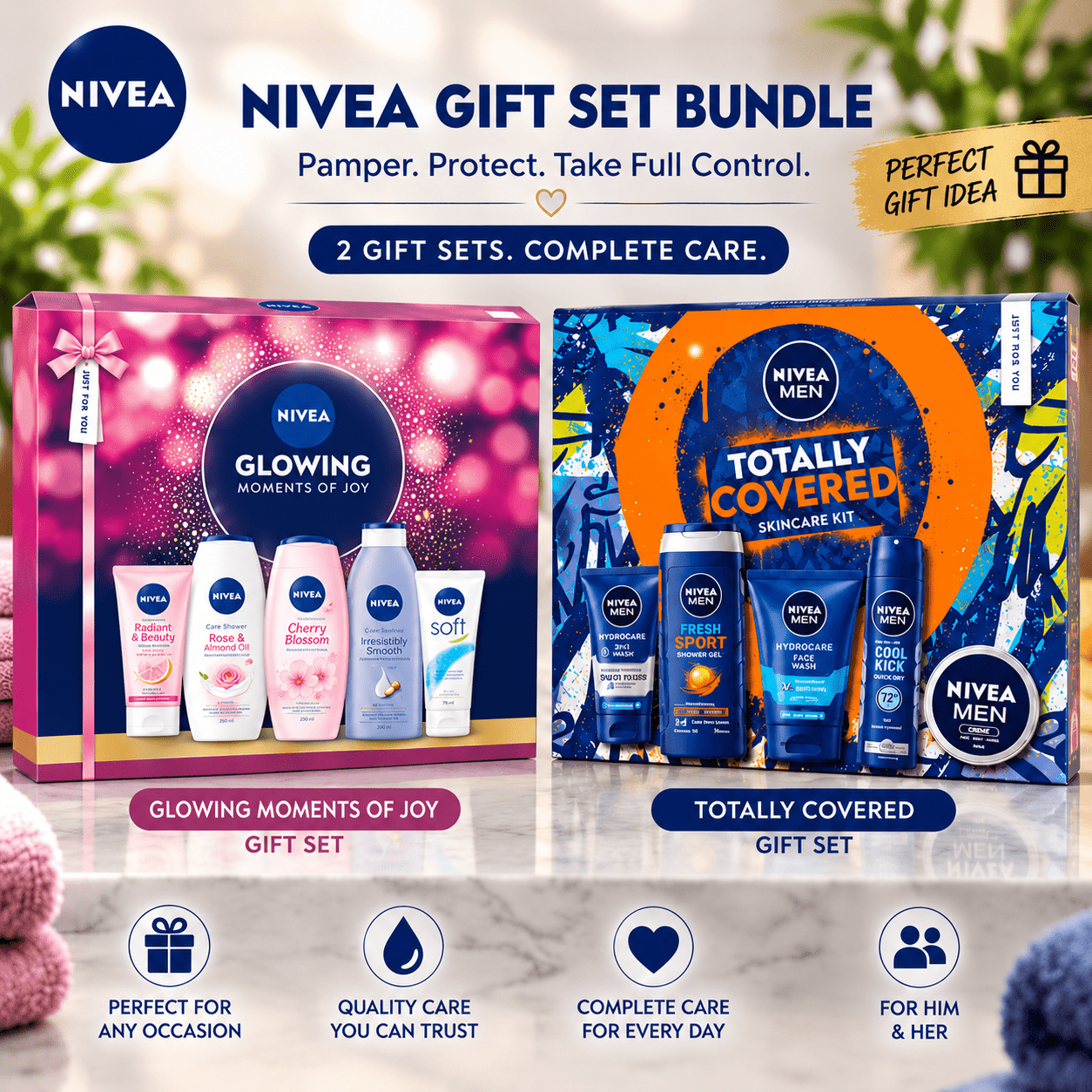 TEMU Nivea Gift Set Bundle – Covered Men's Skincare Kit + Glowing Women's Gift Set | 2 Gift Sets | Perfect Gift
