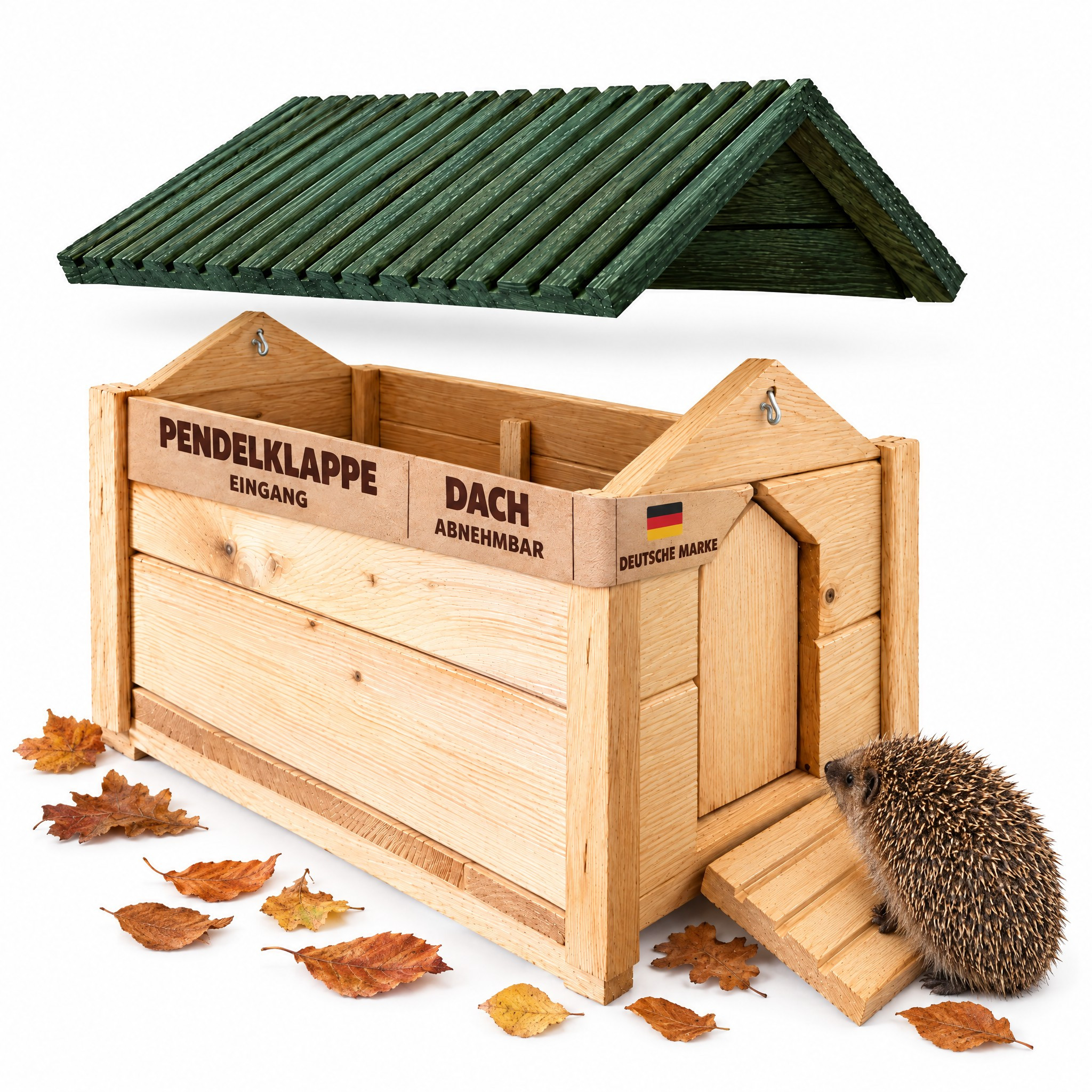 Image of Wooden Hedgehog House With Swing Flap, Ramp, And Removable Roof, Hedgehog Winter Shelter For The Garden