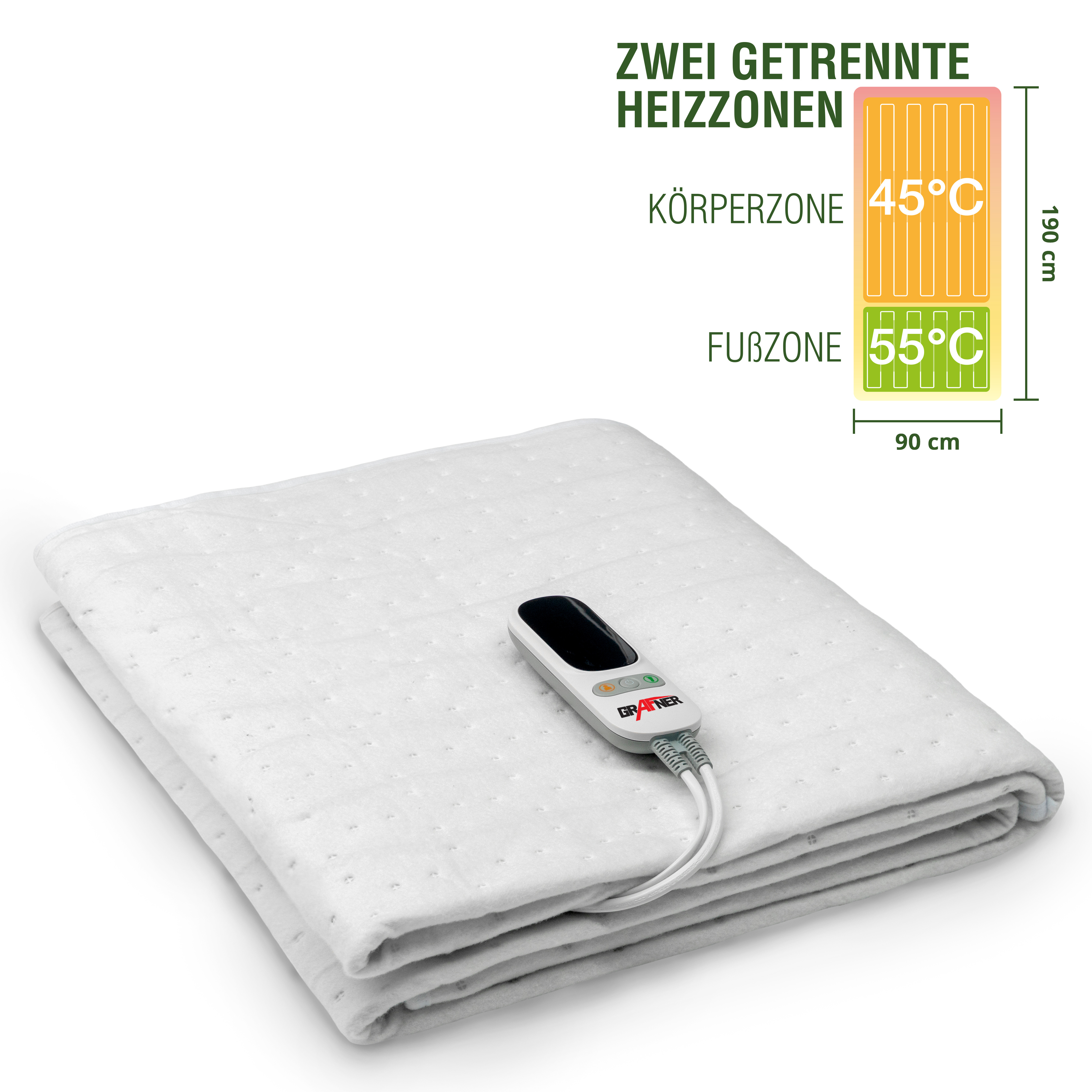 TEMU Heated Underblanket 2 Zones 190 X 90 Cm, 2 Controllable Zones: Body And Feet, Led Remote Control With 6 Temperature Levels, Overheating