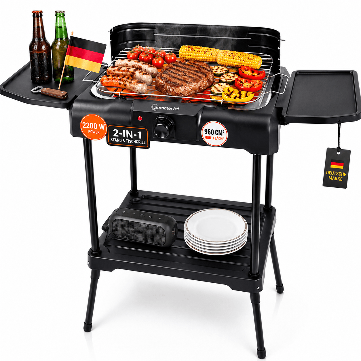 Image of Electric Grill Bbq-231 2200w | 2-in- Grill With Stand | Balcony Grill & Camping Grill | Temperature Control | Fast Heating | Windshield | Storage Shelf