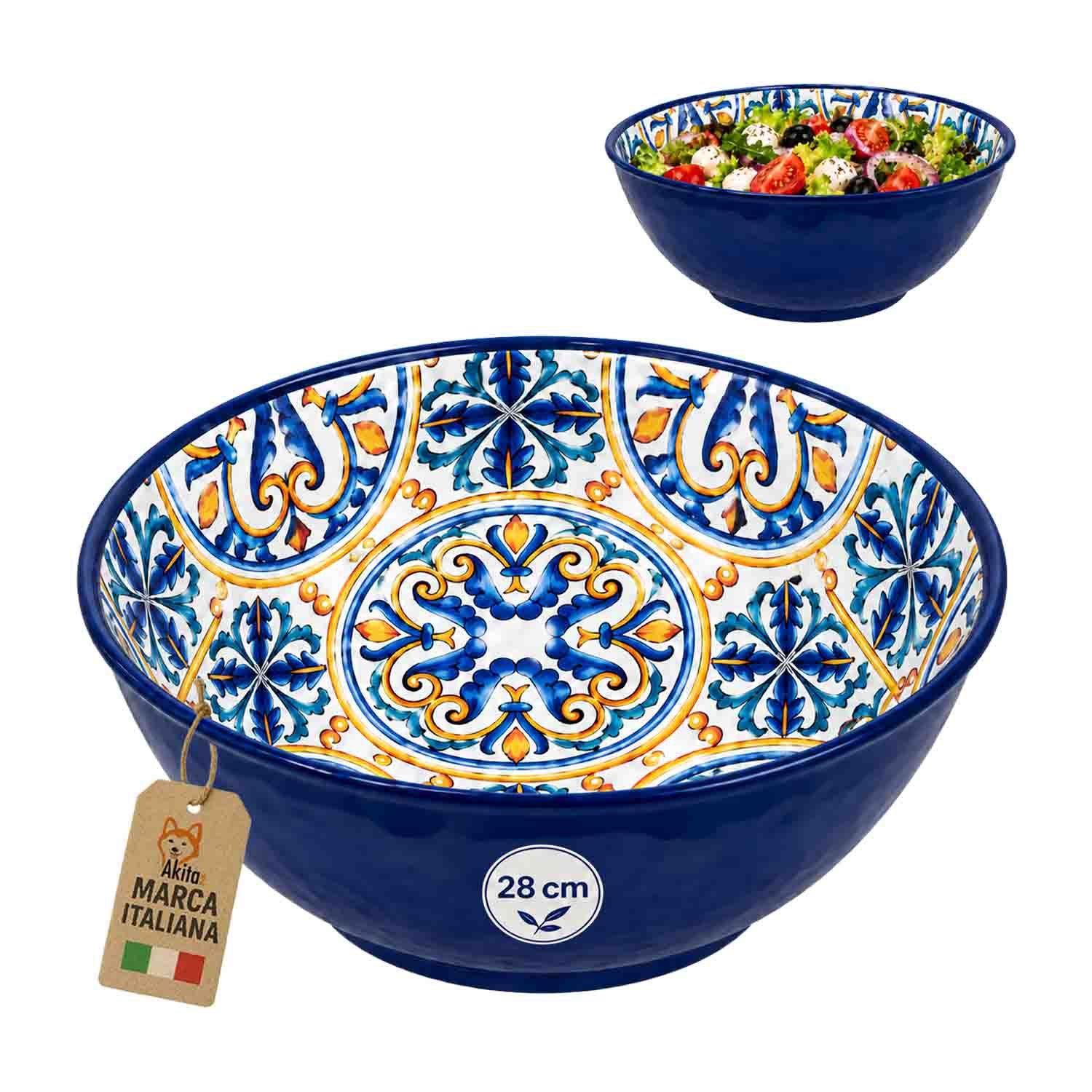 TEMU Akitaink Salad Bowl Vietri, Colored Ceramic Effect Decoration, Light And Resistant, For Salads, Fruit, Appetizers And Buffets, Different Sizes