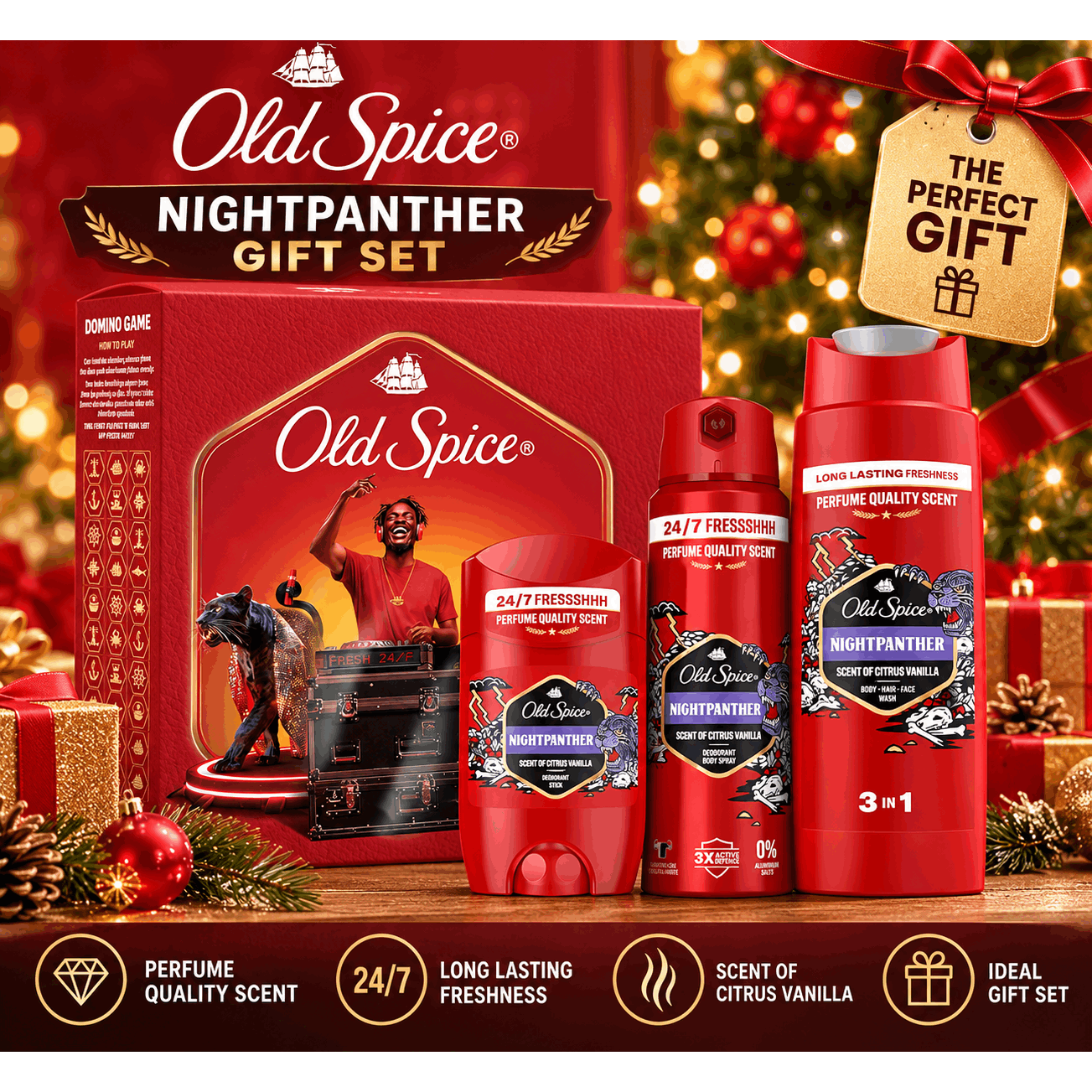 TEMU Old Spice Men's Gift Set – Deodorant Stick, Body Spray & 3-in- Wash – Citrus Vanilla Scent – Christmas Gift For Him