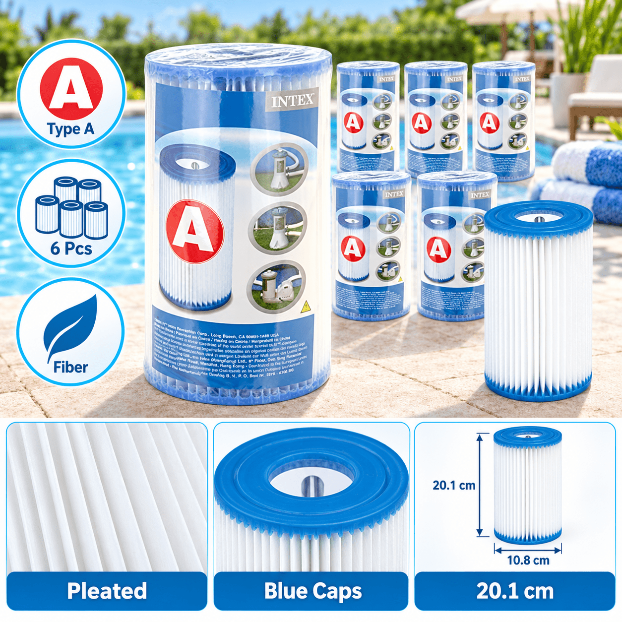 TEMU Lot de 6 cartouches de filtration type A pour piscine – Filtres de rechange en fibre pour épurateur à cartouche – Aide à les impuretés