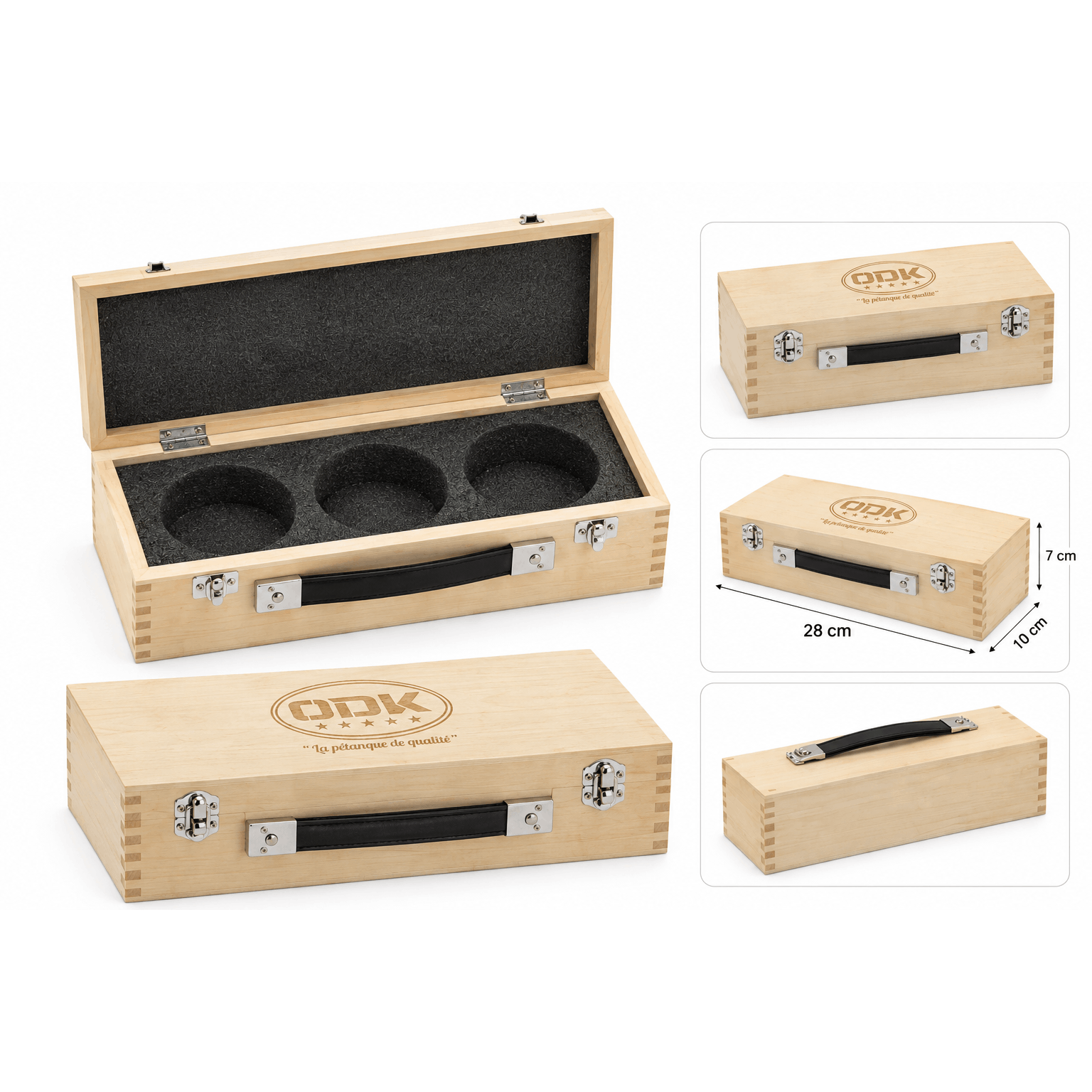 TEMU Coffret en Bois pour 3 Boules de Pétanque – Boîte de Rangement en Bois de – 28 x 11 x 9 cm-odk