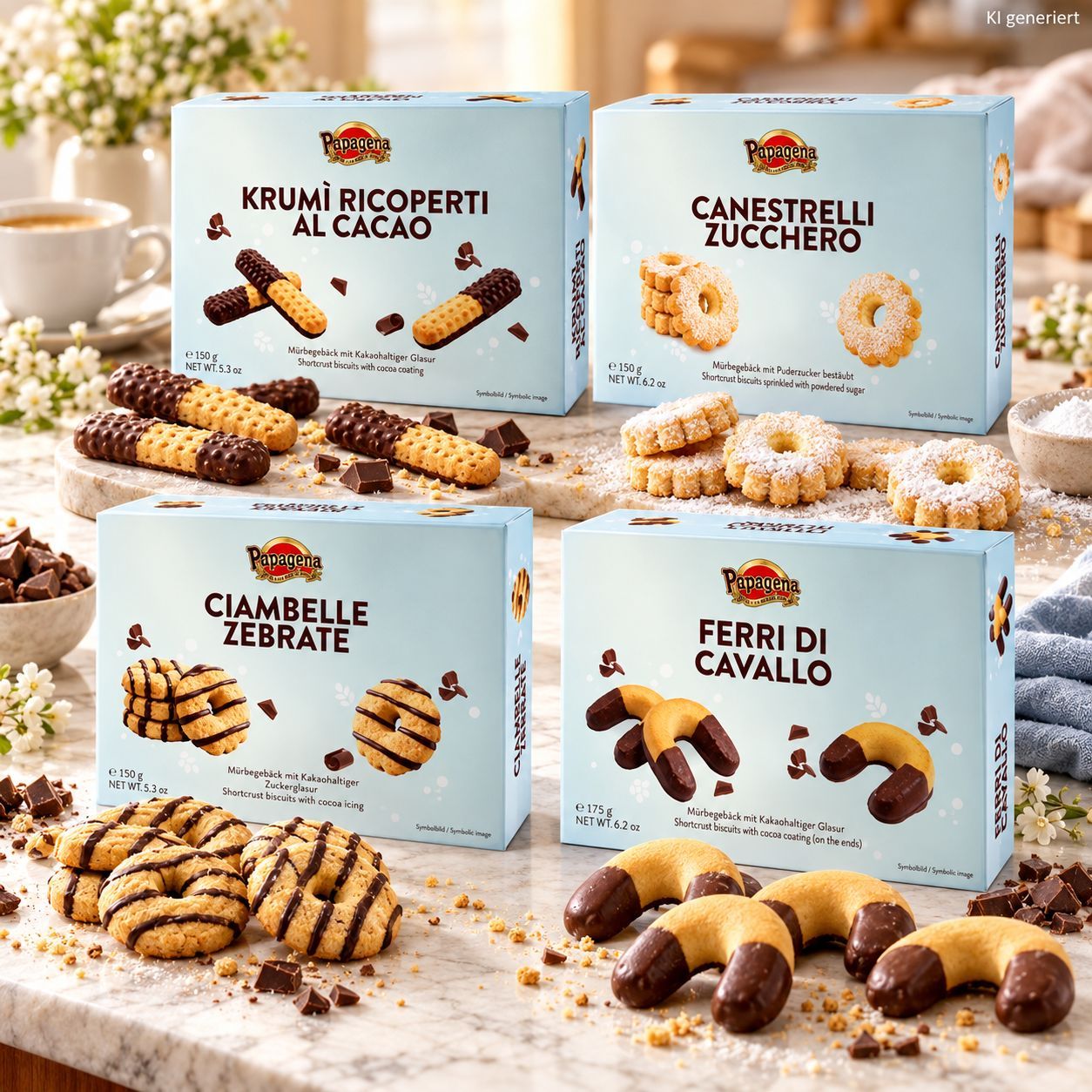 Image of Papagena Pastry Mix – 4 Types Of Shortcrust Pastry , 4 X 150 G (600 G) – Italian Pastry Specialties With Cocoa Glaze, Cocoa Strips & Powdered Sugar – Cookie Mix For Coffee & Tea