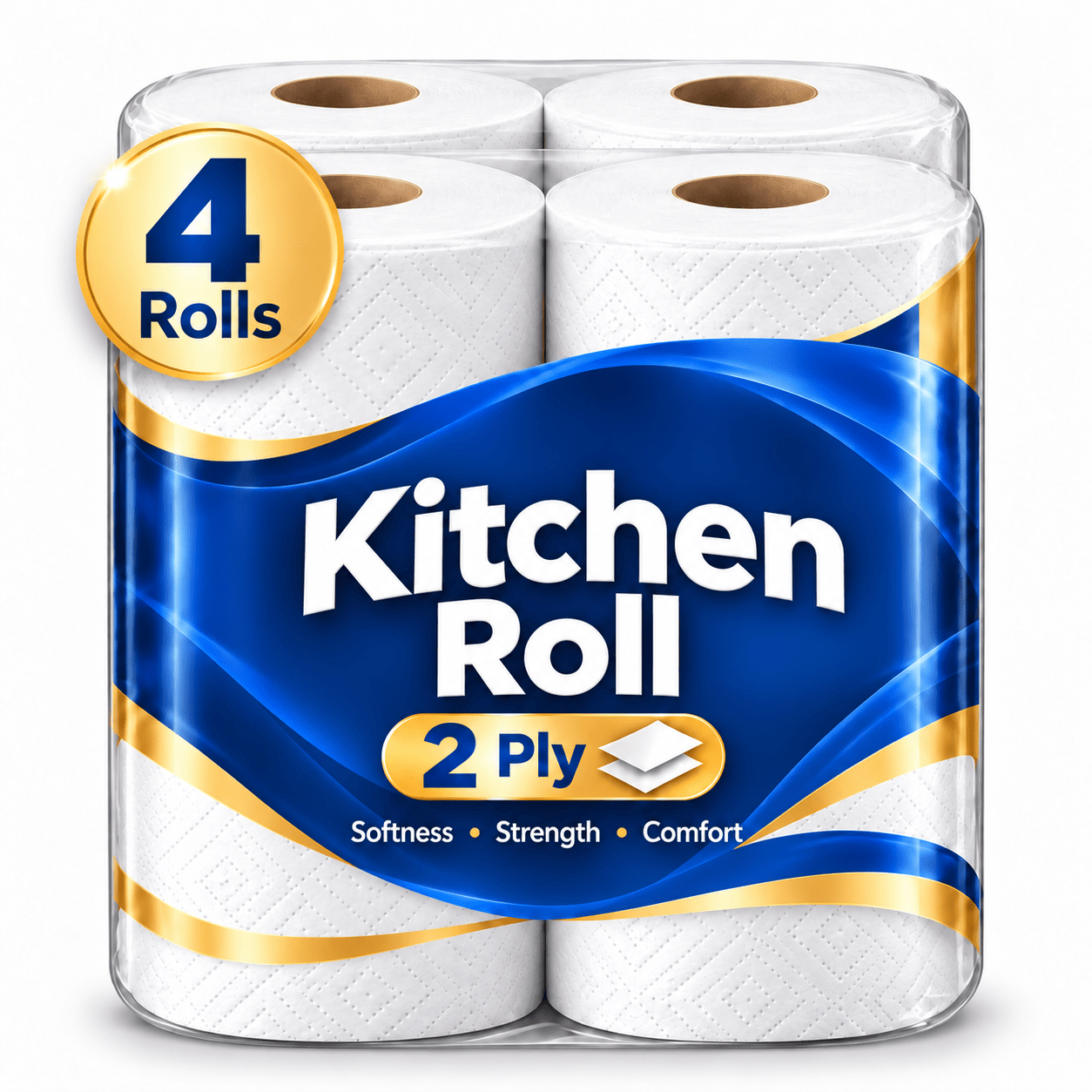 TEMU Kitchen Roll 4 Pack – Strong & Super Absorbent 2 Ply Kitchen Paper Towels Soft & Durable Embossed Tissue Rolls Ideal For Cleaning Wiping Drying