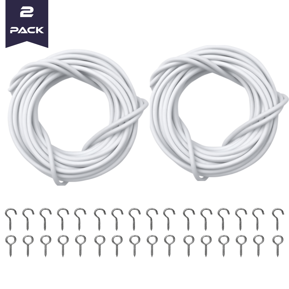 TEMU 2 X 4m Curtain Wires With 16 Hooks And 16 Eyes Included, Adjustable White Pvc Coated Net Curtain Kit For Windows, Wardrobes And