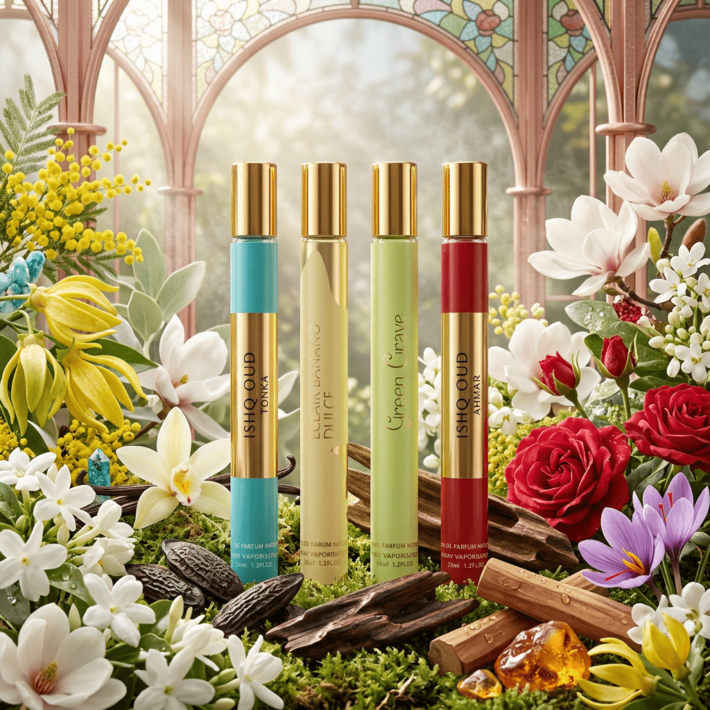 TEMU Ensemble de Parfums de Poche – Collection de 4 Fragrances de 35ml, Assortiment de Senteurs Florales, Fraîches, Douces, Boisées et Chaleureuses