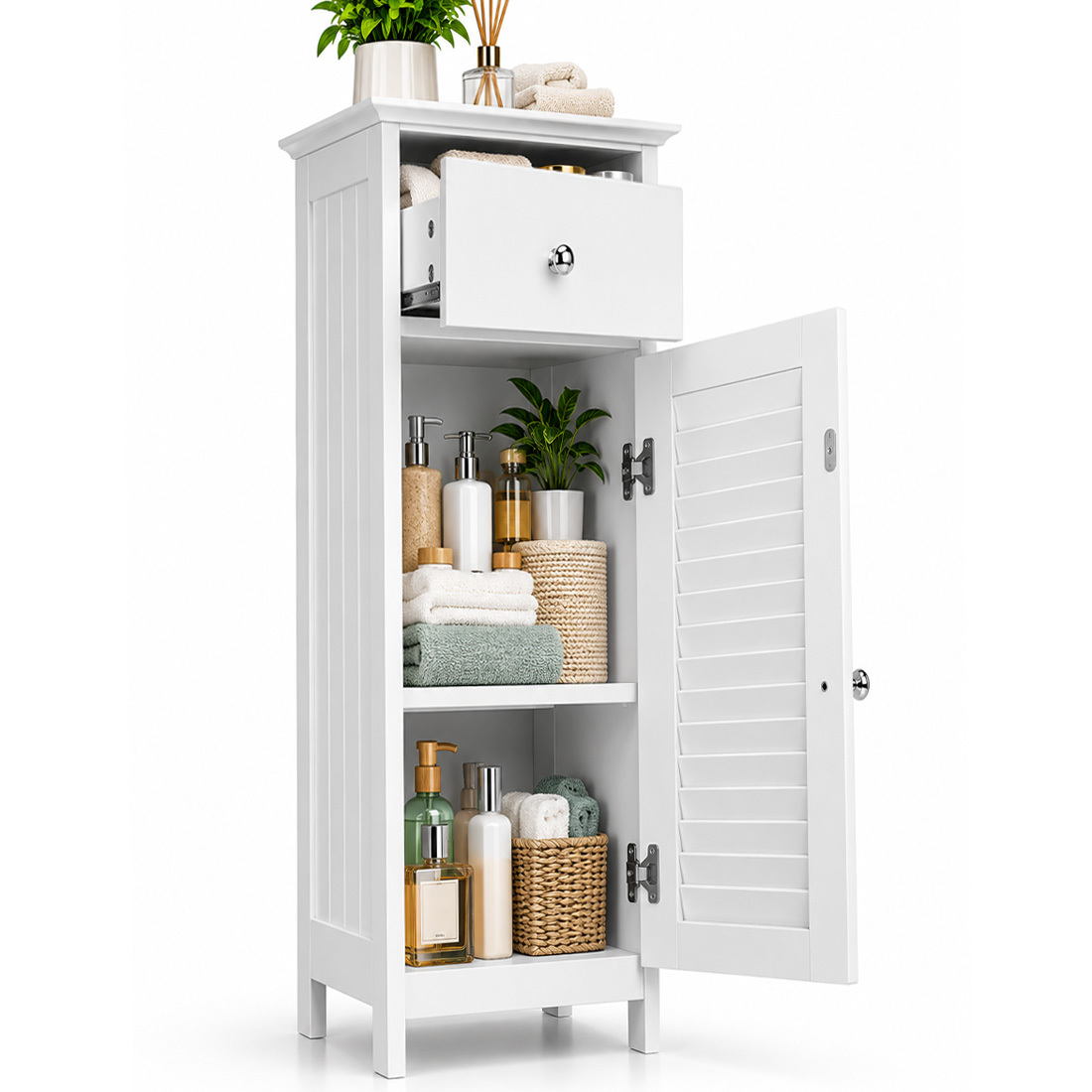 TEMU BAKAJI Mobile a Colonna per Bagno con Anta e 2 Ripiani Interni Mobiletto Armadietto in Legno MDF Dimensione 32 x 30 x 87 cm, Mobile per interni,