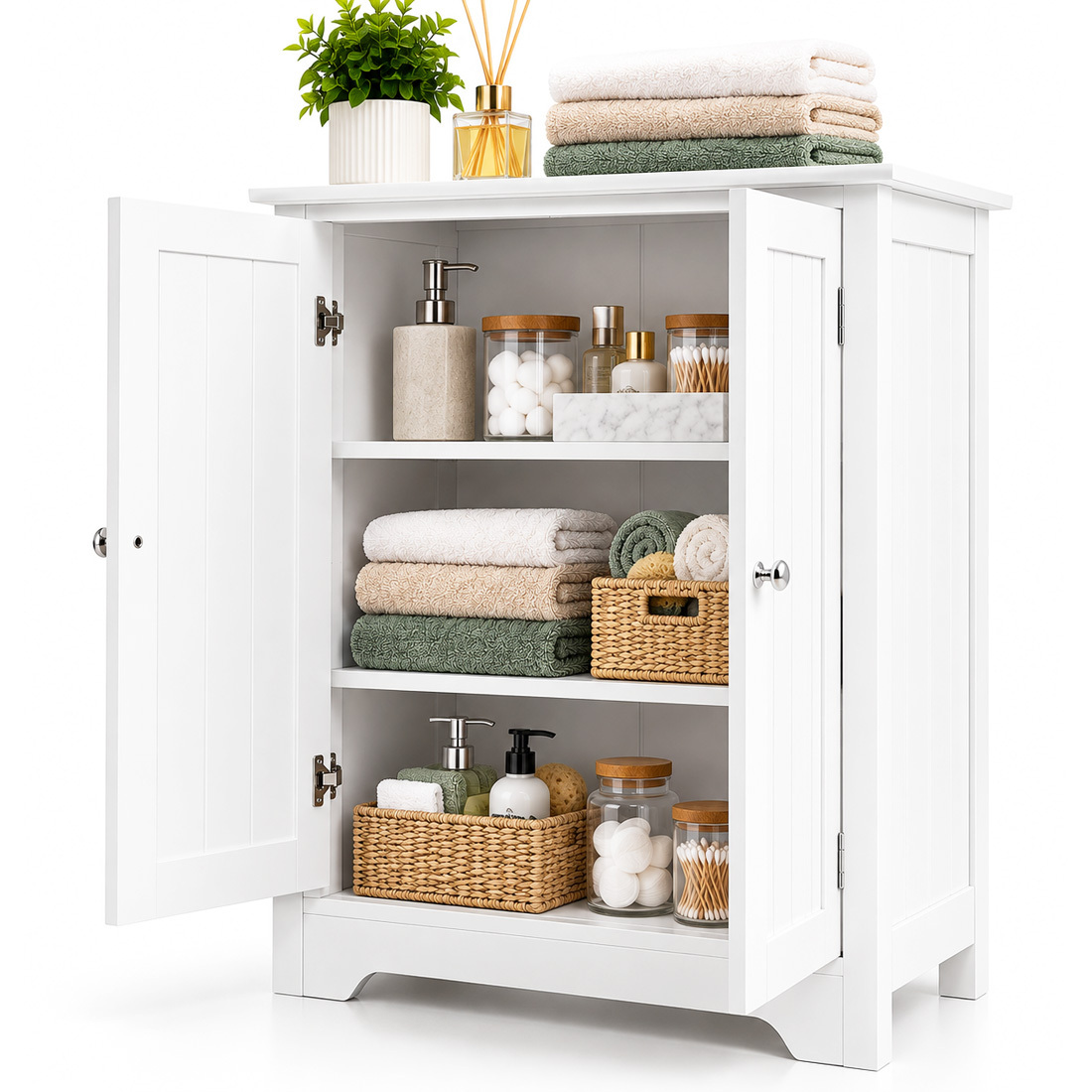 TEMU BAKAJI Mobiletto Armadietto per Bagno 2 Ante Ripiani Interni Mobile Armadio in Legno MDF Dimensione 60 x 30 x 80 cm