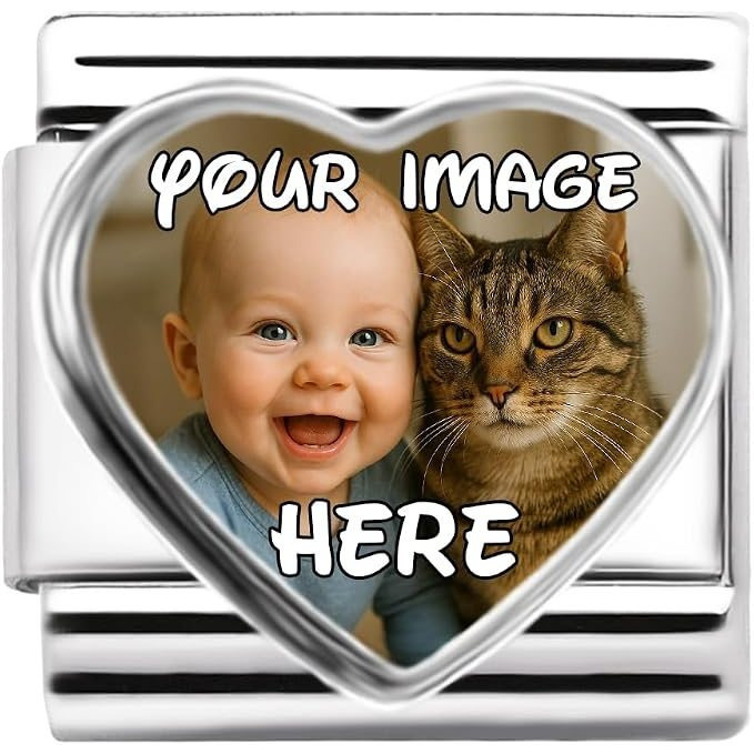 TEMU Personalised Photo Charm Link – Fits Modular Italian Style Bracelets – Custom Picture With Baby Scan, Family Or Couple – Unique Gift For Mum,