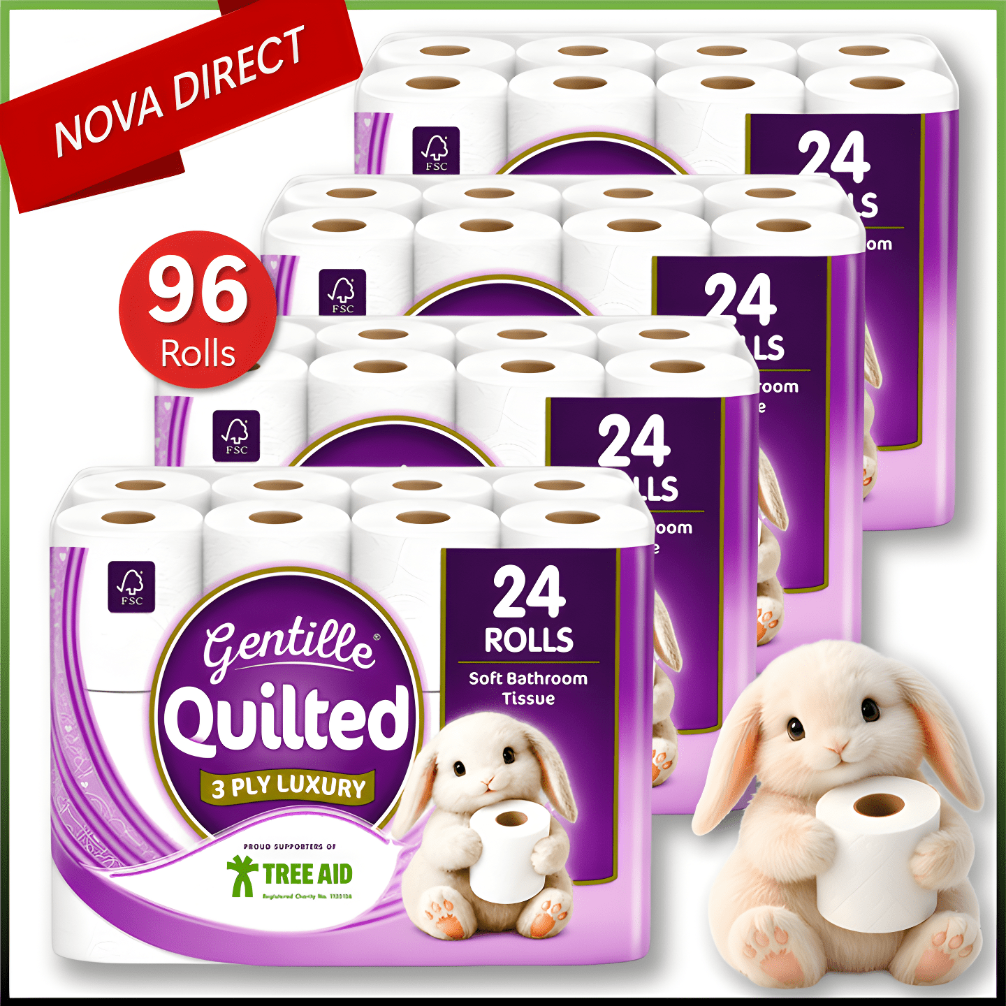 TEMU Gentille Quilted Bathroom Tissue 96 Rolls Luxury 3-ply Toilet Paper