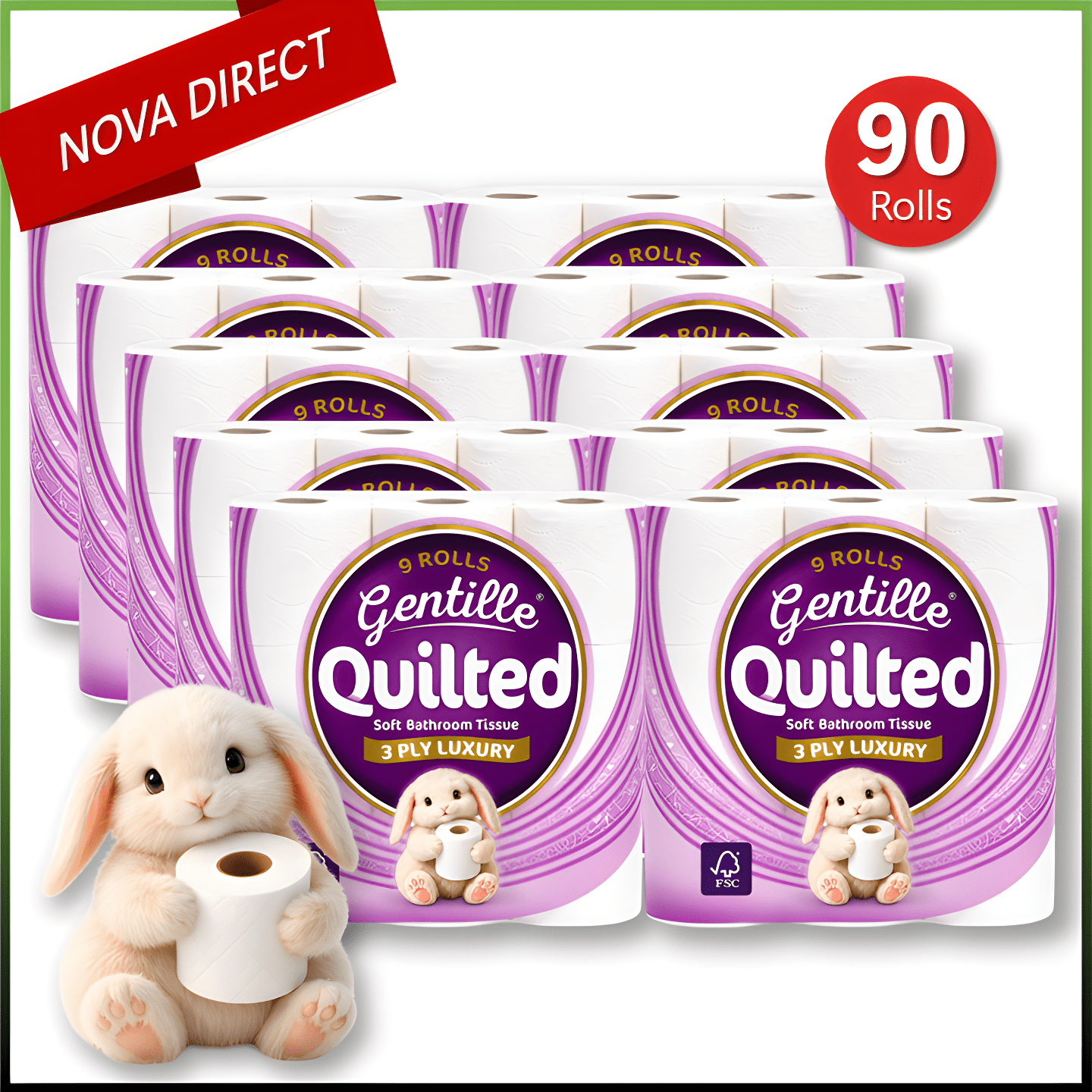 TEMU Gentille Quilted Bathroom Tissue Luxury 3-ply Toilet Paper 90 Rolls