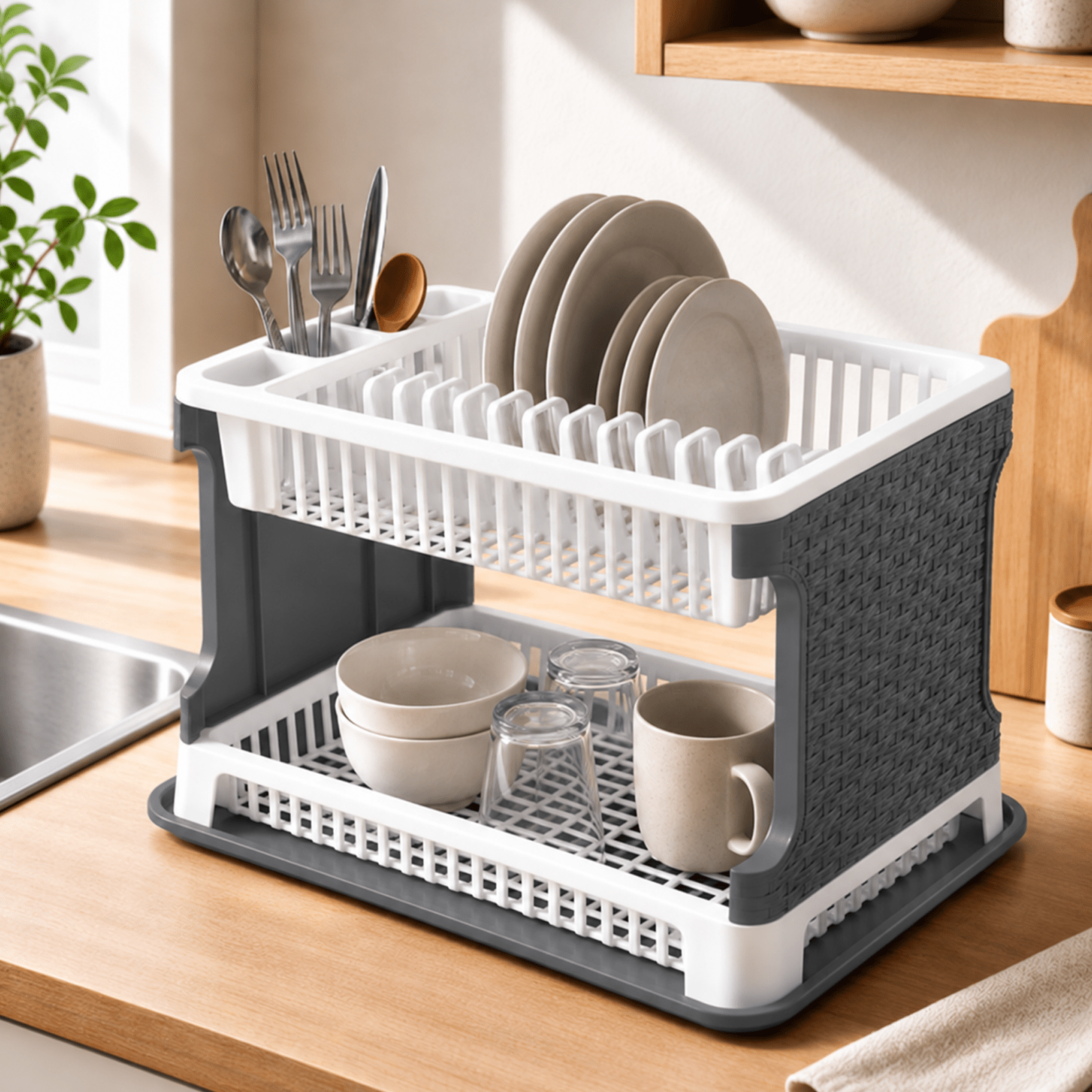 TEMU Égouttoir à vaisselle pliable avec grande et plateau d'égouttement, égouttoir à linge