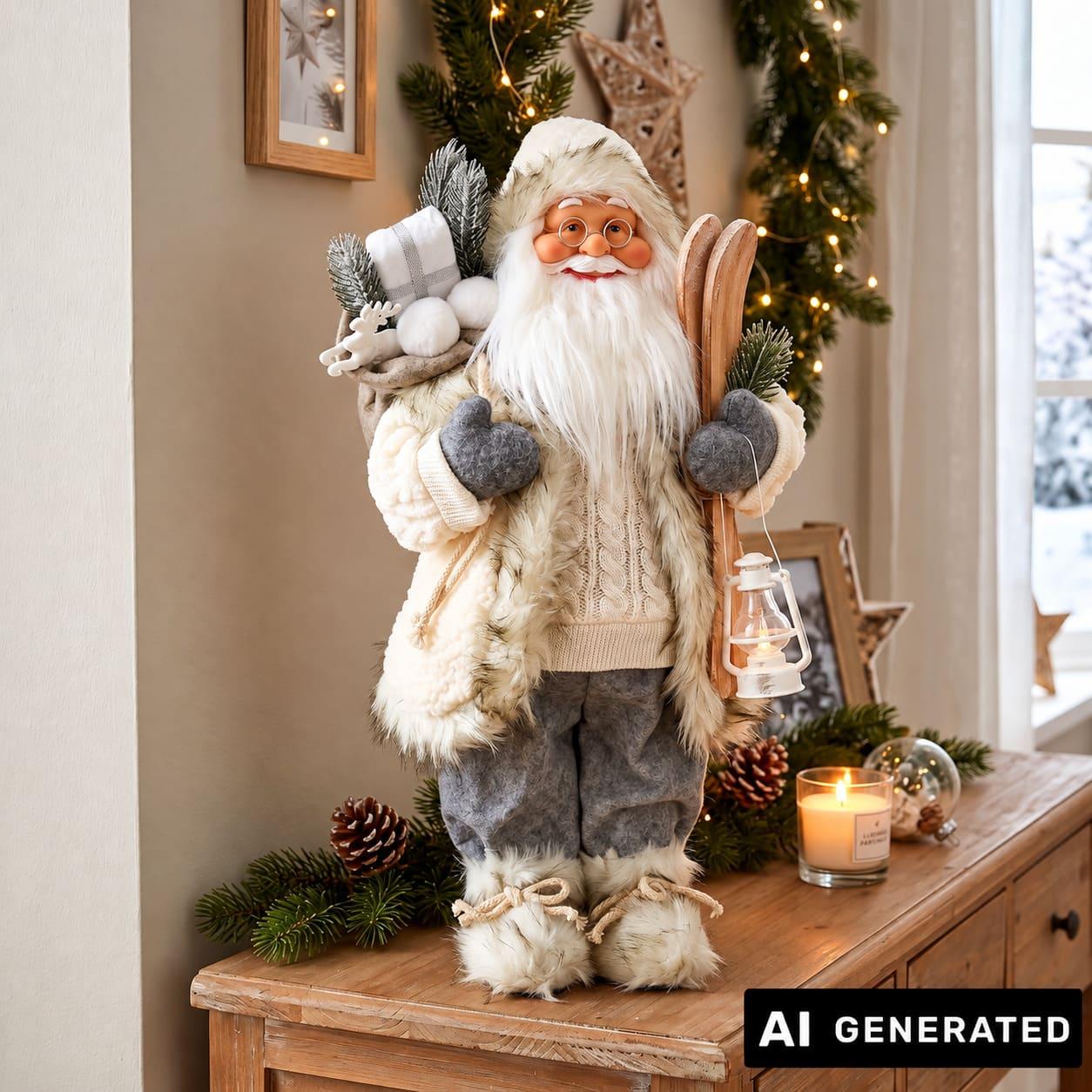 TEMU Winter" Decorative Figure, 46 Cm Tall, Christmas Santa With Lantern, St. , Santa Claus Statue