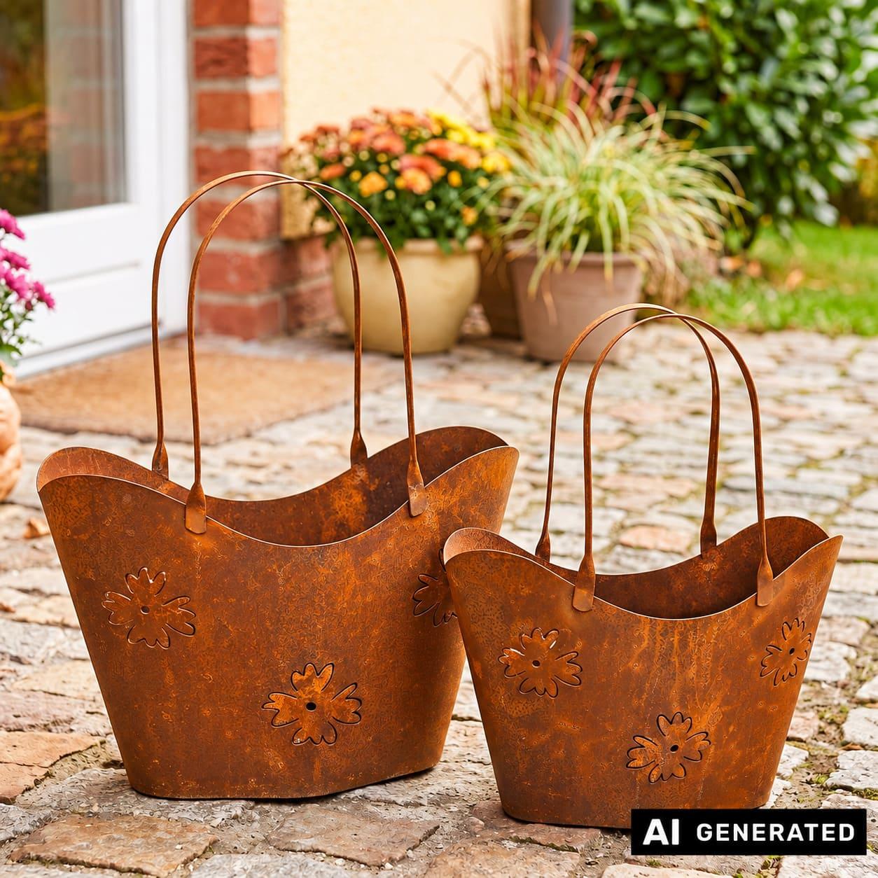 Image of 2x Metal Planters "pocket" With Rust Finish, Pocket-shaped Plant Pot, Planter, Outdoor Garden Decoration, Plant Pocket