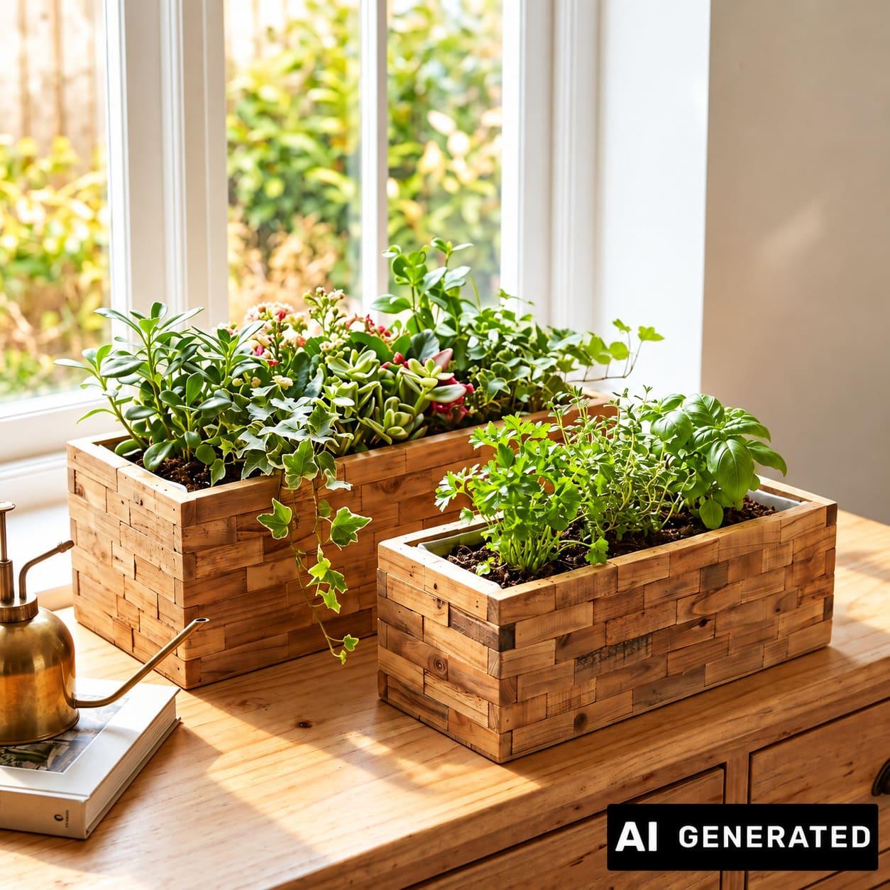 Image of 2x "puro" Recycled Wood Planter Box, Flower Box, Plant Pot For Indoor Plants, Flower Pot