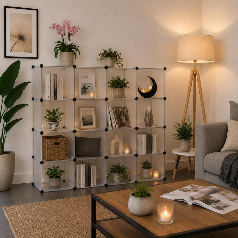 Image of Modular Shelving Unit, Versatile For Use As A Storage System Or Room Divider, With Load-bearing Cubes, Easily Expandable, Low-maintenance, And Flexibly Constructible.