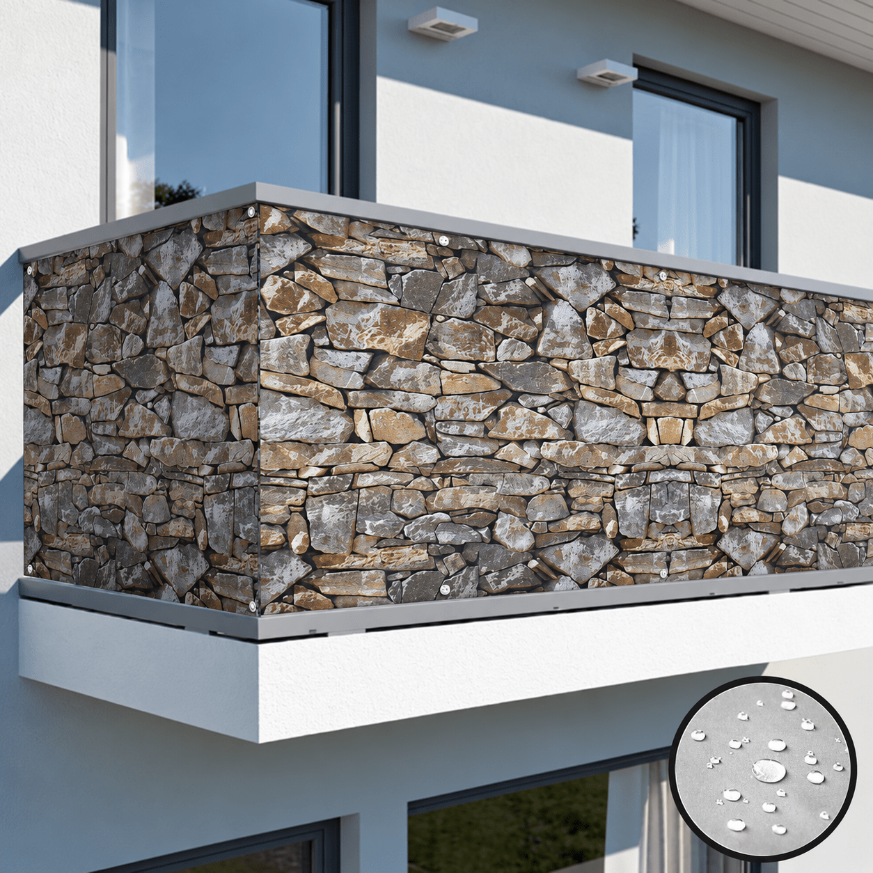 Image of Bakaji Windproof Frangi Windscreen For Balcony Railing Size 600 X 90 Cm In Fabric With Eyelet Attachment Rope 24mt Included In 3 Different Fantasies