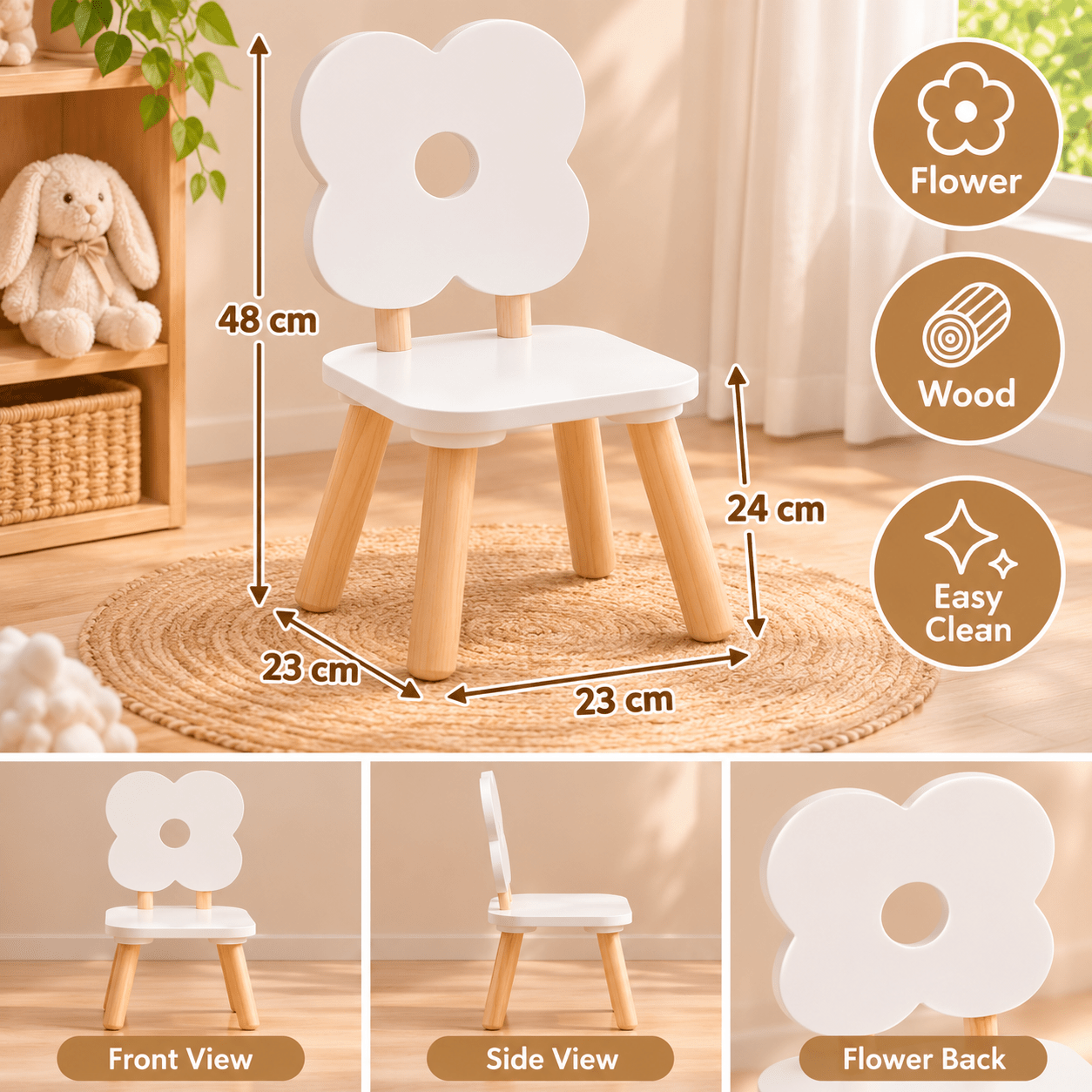 TEMU Chaise Fleur Blanc 1 pièce, chaise au motif Fleur, couleur blanc, siège unitaire