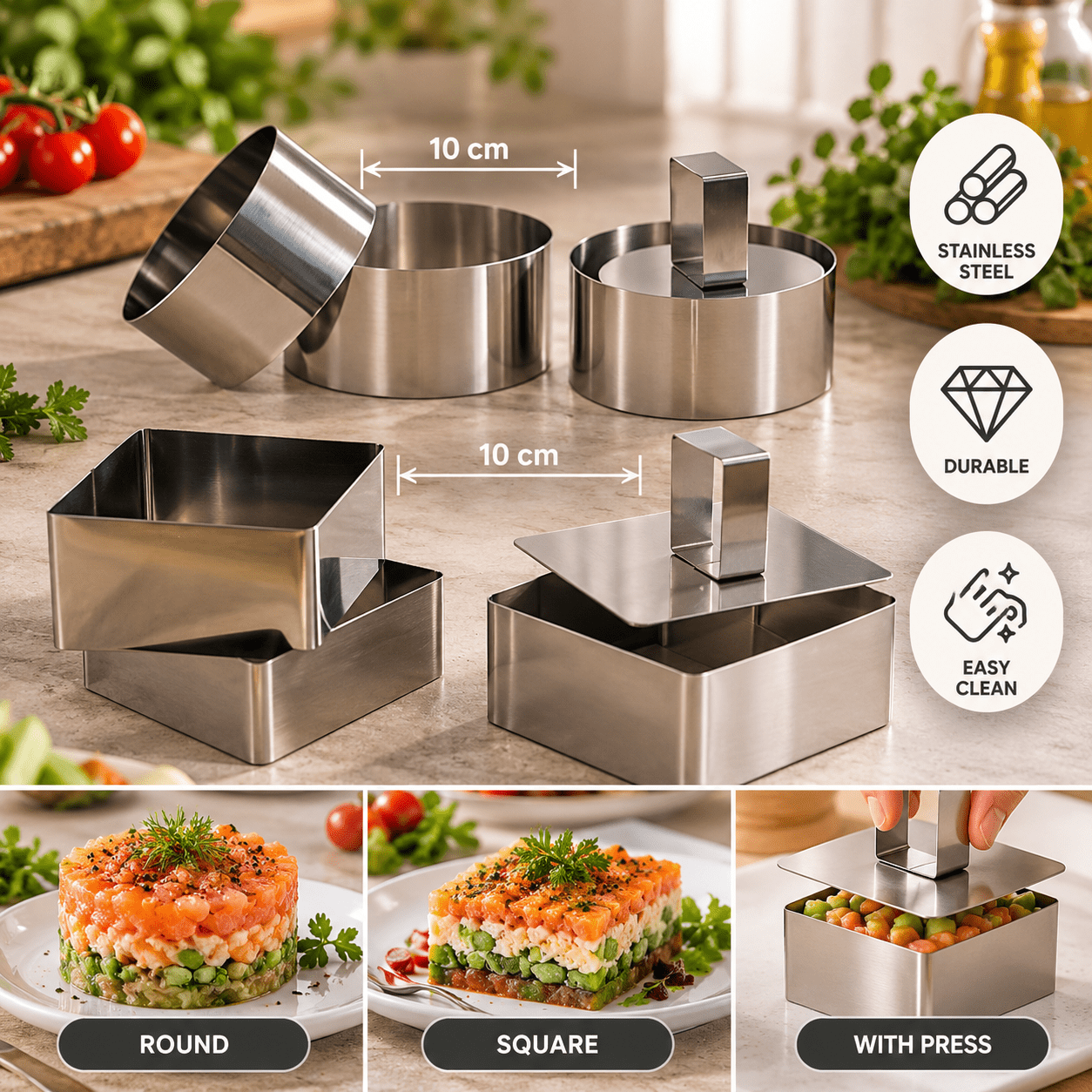 Image of 3 Large Presentation Circles With Push Button + 3 Large Presentation Squares With Push Button - 10 Cm