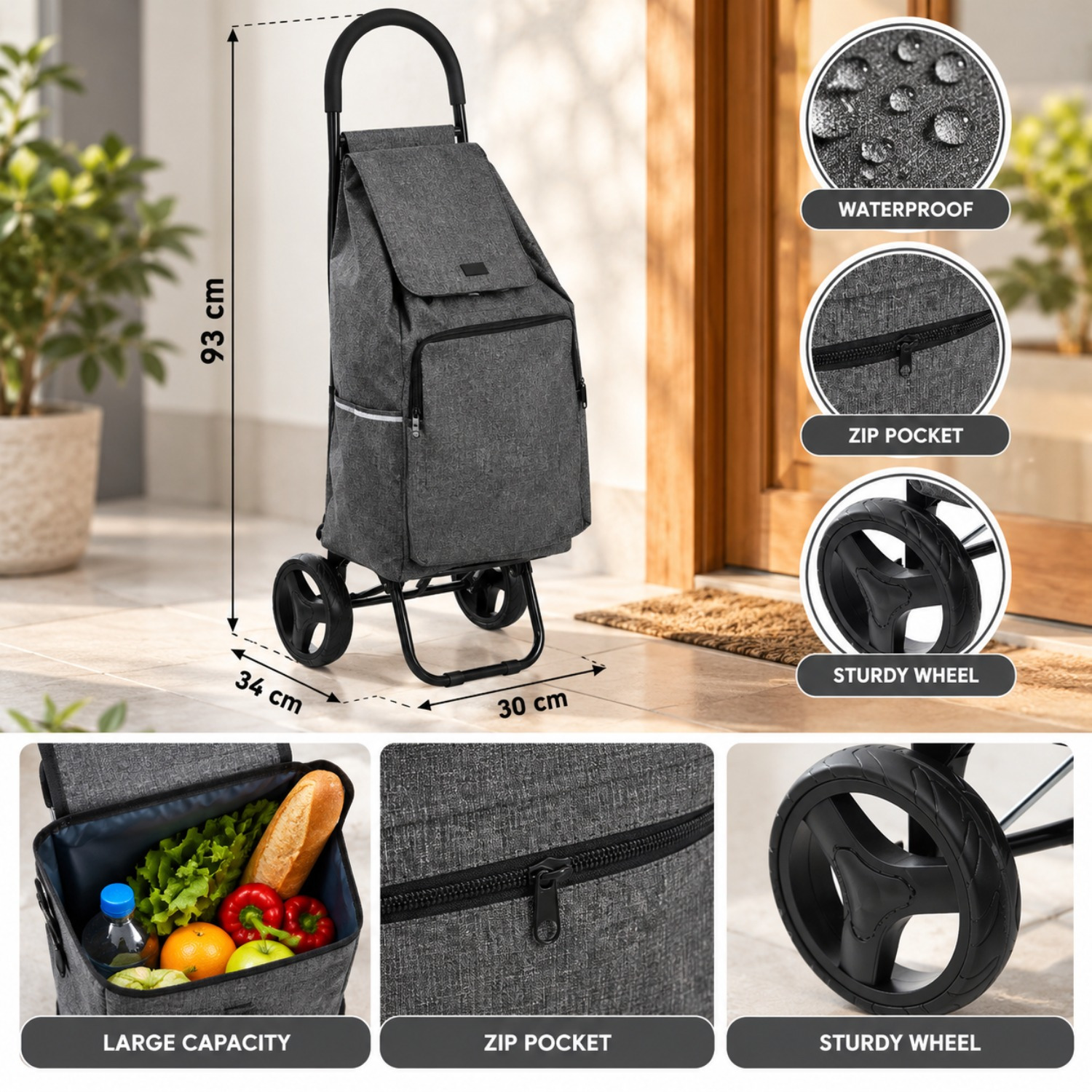 Image of 2-wheel Market Cart With 40l Removable Bag, 36 X 30 X 95 Cm, For Indoor Use By Adults