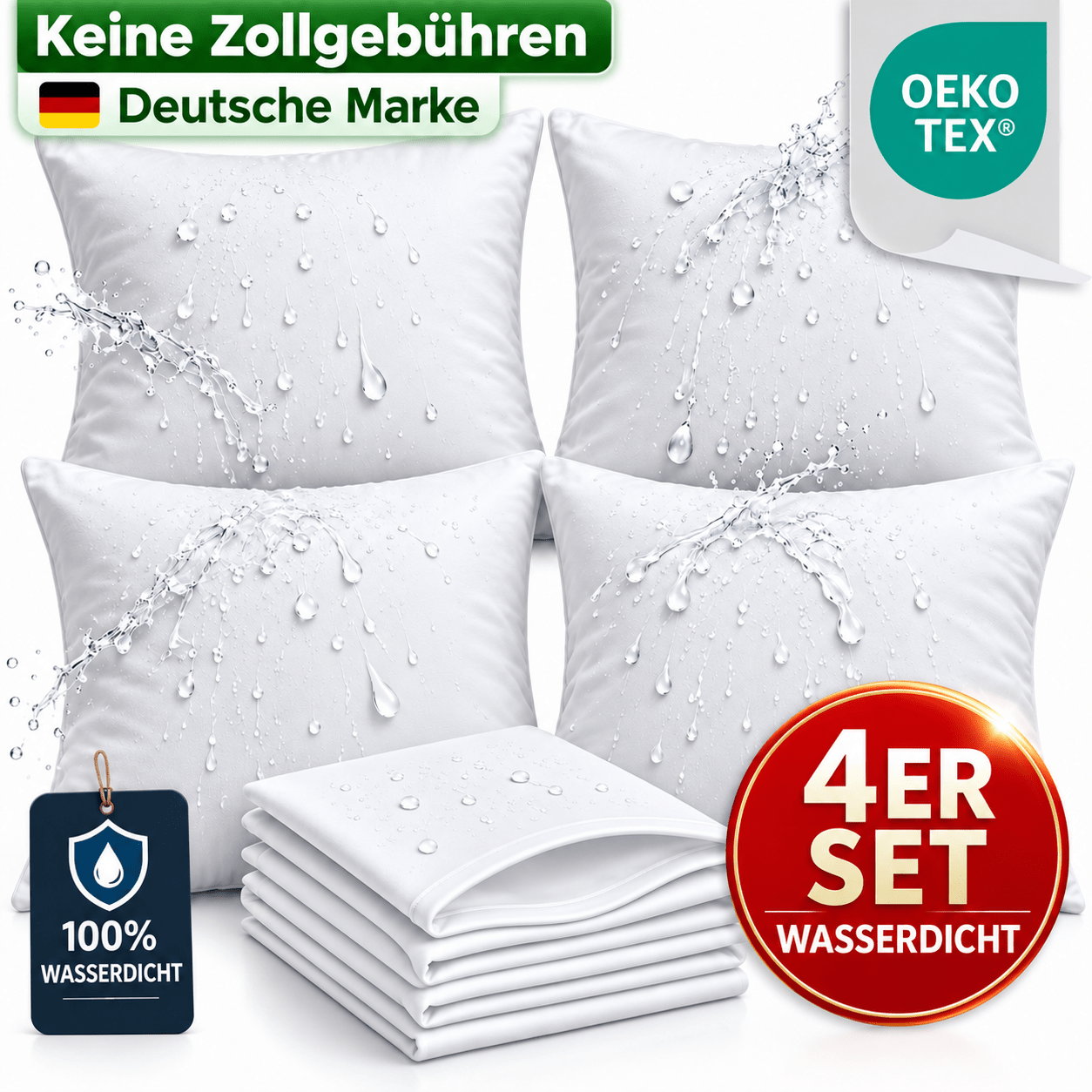 TEMU 4er Set Wasserdichte Kissenbezüge mit Reißverschluss, Atmungsaktiver Kissenschutz, Weich, Geräuscharm und Pflegeleicht, Für Schlafzimmer,