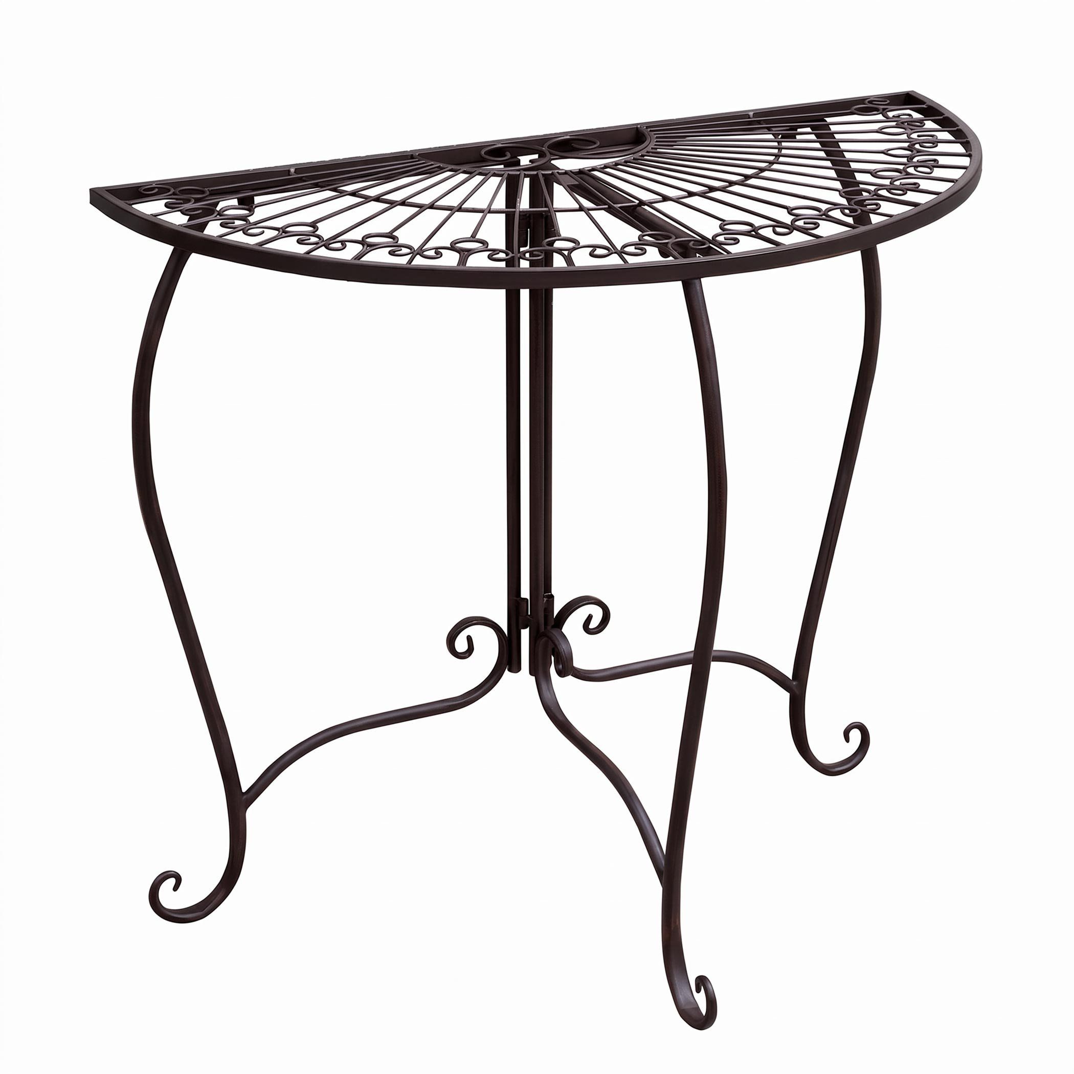 Image of Metal Side Table Semi-circular Dark Brown 80 X 71 Cm - Vintage Garden Table In Romantic Design For Balcony, Terrace, And Garden
