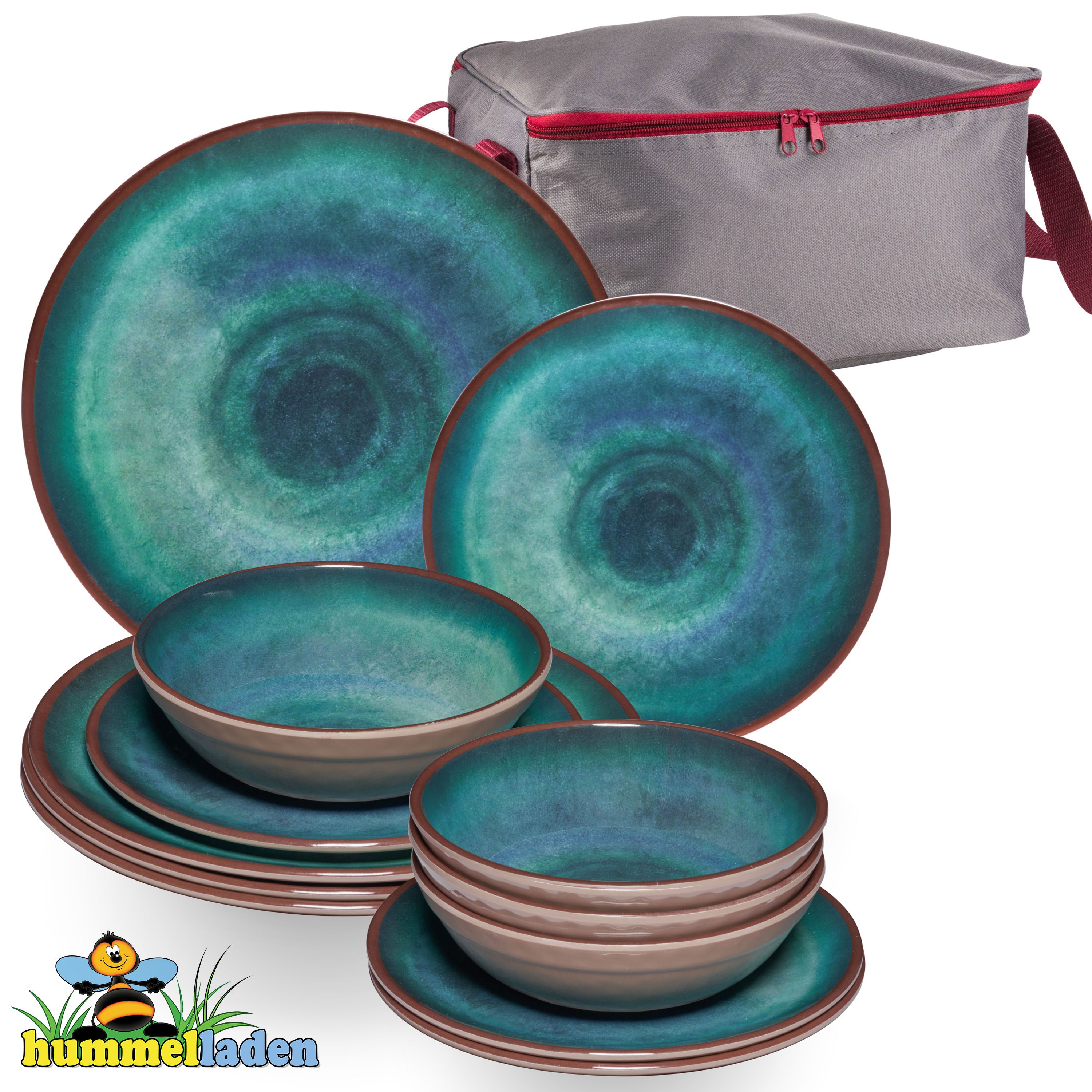 Image of Camping Dish Set Jesolo Green For 4 People - 13pcs - With Storage Bag Dishwasher Safe - Dining Set Camping Accessories Camping Dish Set Camping