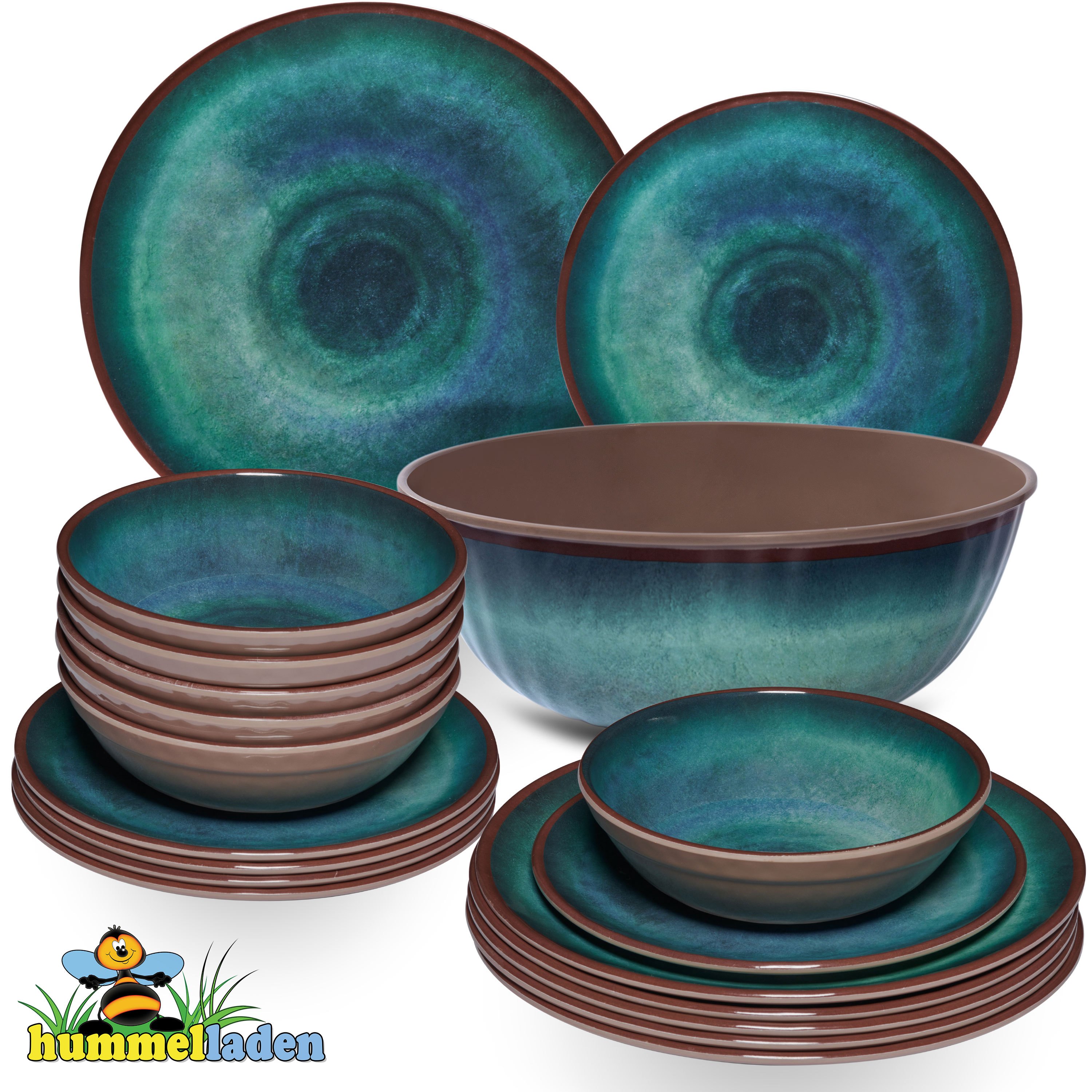 Image of Green Camping Tableware For 6 People, 19-piece Set - Includes Salad Bowl, Dishwasher Safe, Dinnerware, Camping Accessories, Camping, Festival, Picnic, Garden Party