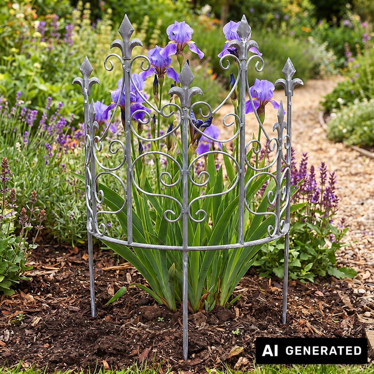 Image of Plant Support "sword Lily" Semi-circular Stake, Metal Plant Holder, Grey, 45x19 Cm, Shrub Support