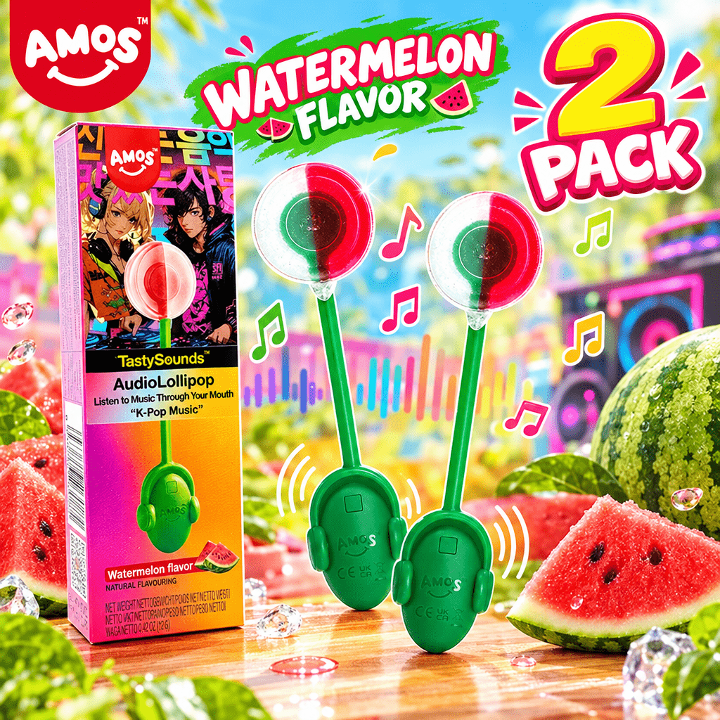 Image of 2er Pack Limited Edition – Amos Tastysounds: Musical Audio Lollipops In Watermelon Flavour – K-pop Music 2x12g