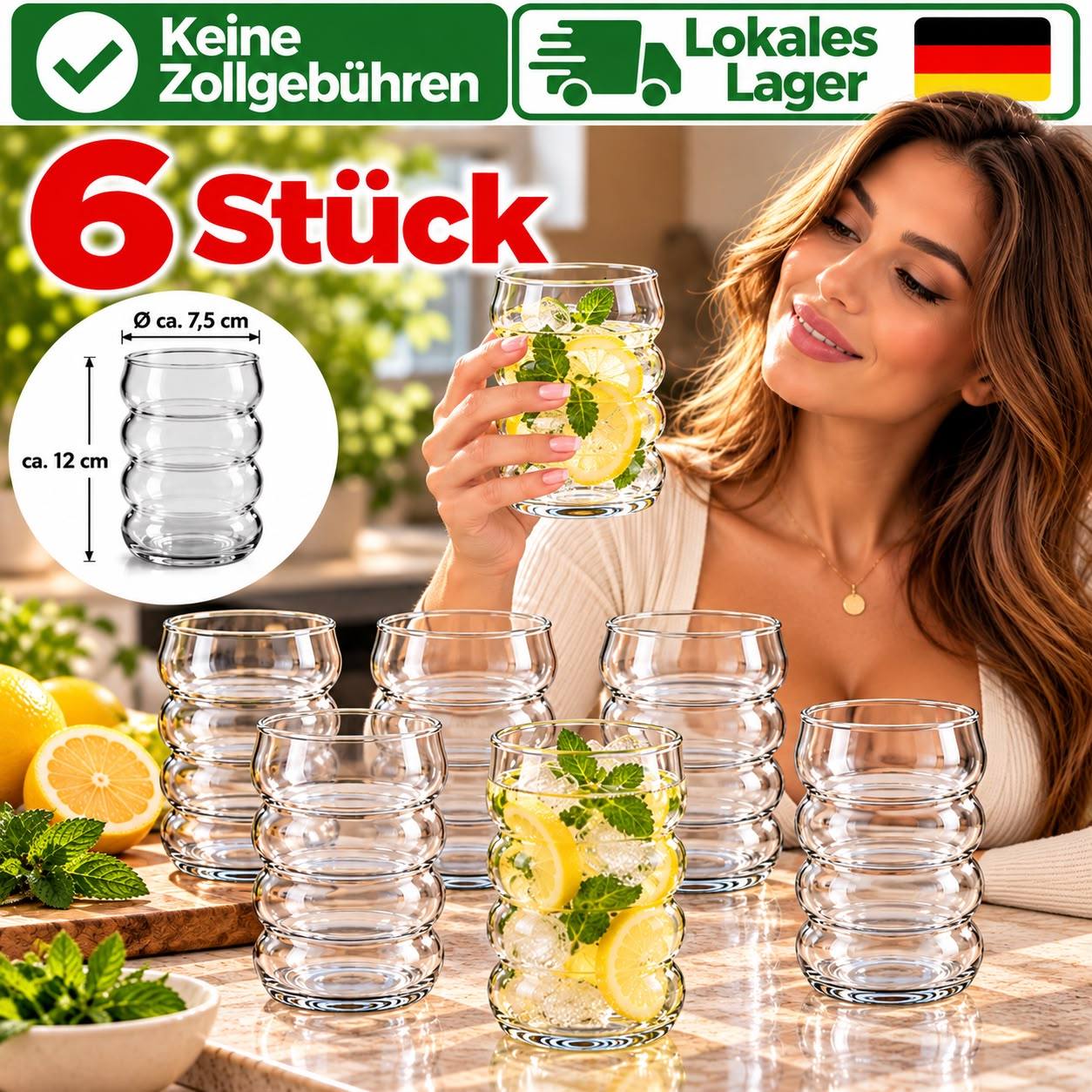 Image of Drinking Glasses 500 Ml, 6-piece Set Made Of Borosilicate Glass – Large & Iced Coffee Glasses In – Water Glasses For Iced Coffee, Bubble Tea, Juice, Smoothies, Iced Tea & Cocktails