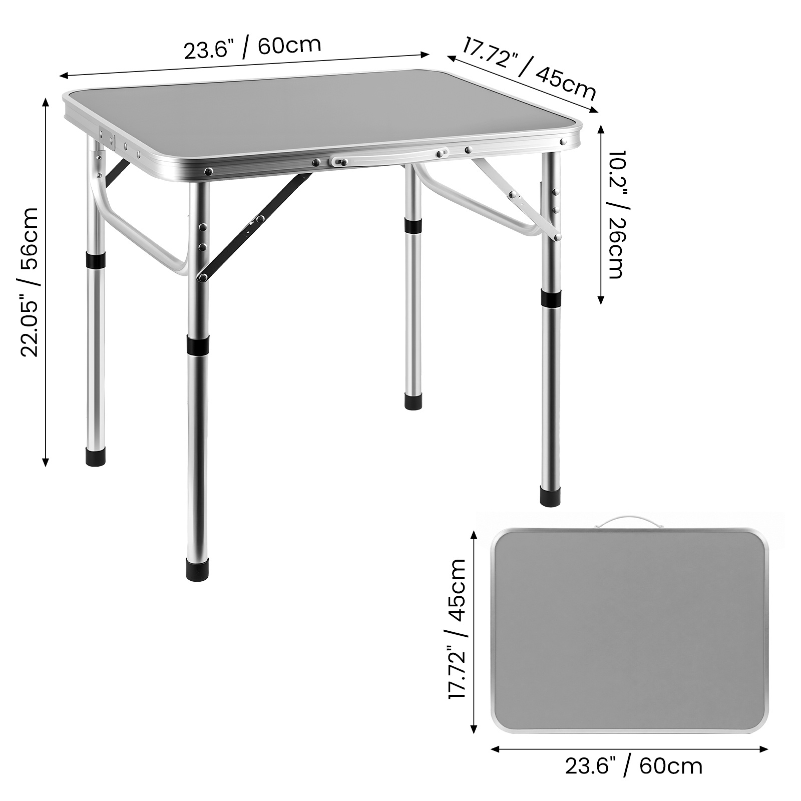 Image of Portable, Foldable Camping Table With Carrying Handle, Ideal For Grilling, Kitchen And Picnics, 2-way Height Adjustable