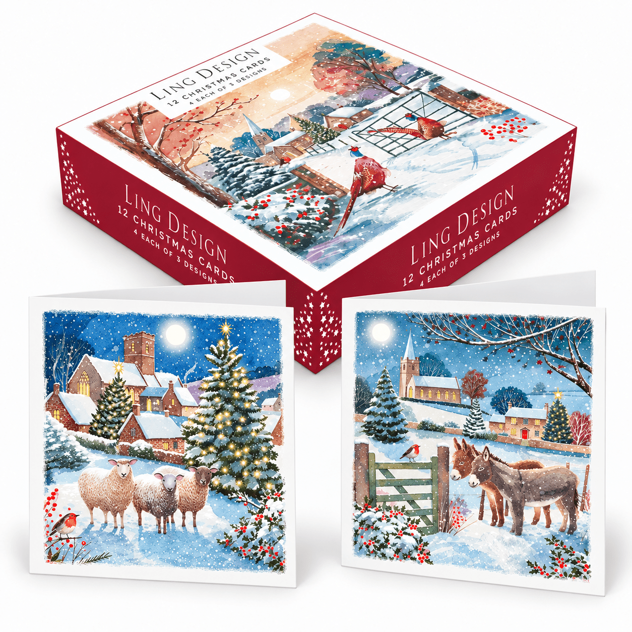 TEMU Ling Design Winter Landscapes Luxury Christmas Cards Box Of 12 – Traditional Festive Xmas Greeting Cards With Envelopes, 3 Beautiful Snowy
