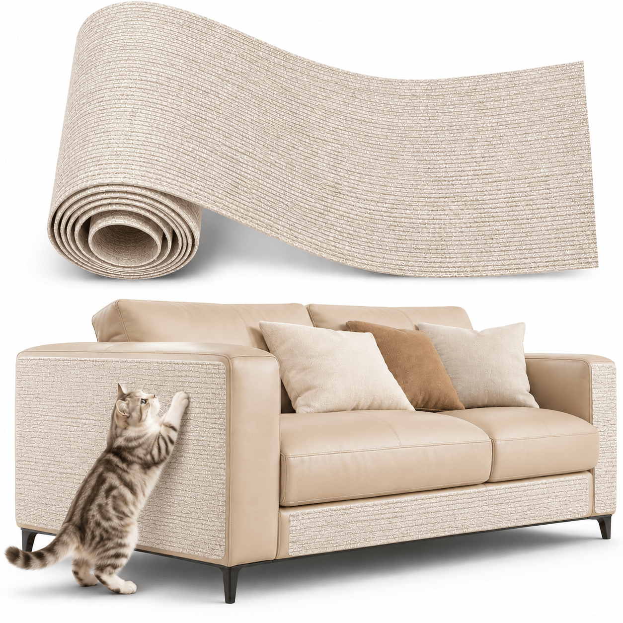 TEMU Alfombrilla Autoadhesiva Recortable para Gatos: 40x300 cm - Ideal para el Cuidado de las y Protección de tu Muebles，Rascador adhesivo para