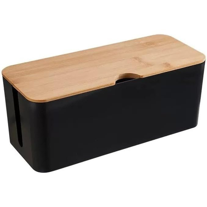 TEMU Organizadora de Cables de Bambú con Compartimento para Regleta, Organizador de Cables para Escritorio, Oculta Cables, Cargadores y Adaptadores.