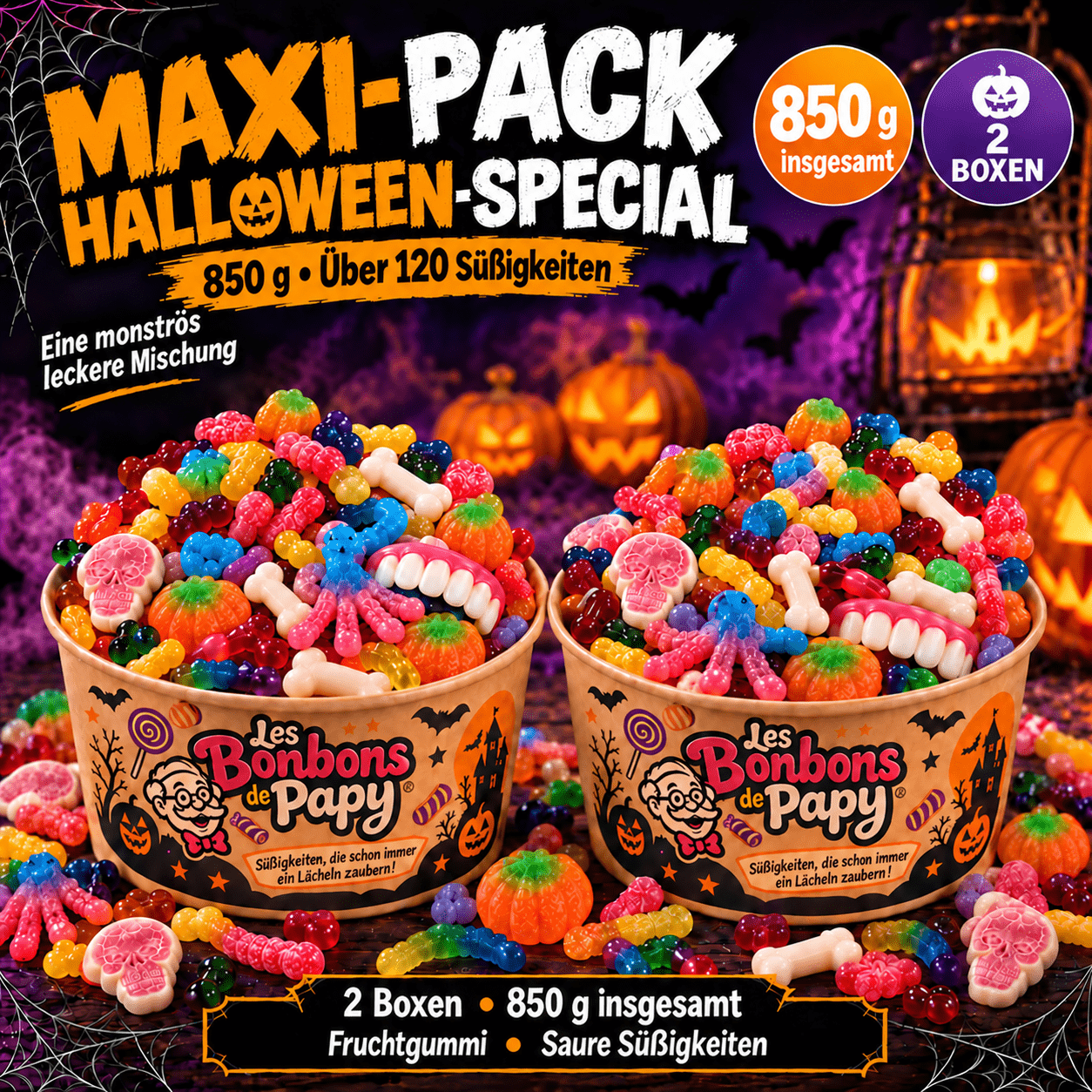 Image of Halloween Candy Maxi Pack 850 G – Over 120 Candies In 2 Boxes, Colorful Candy Mix For Sharing At Halloween Parties And Celebrations