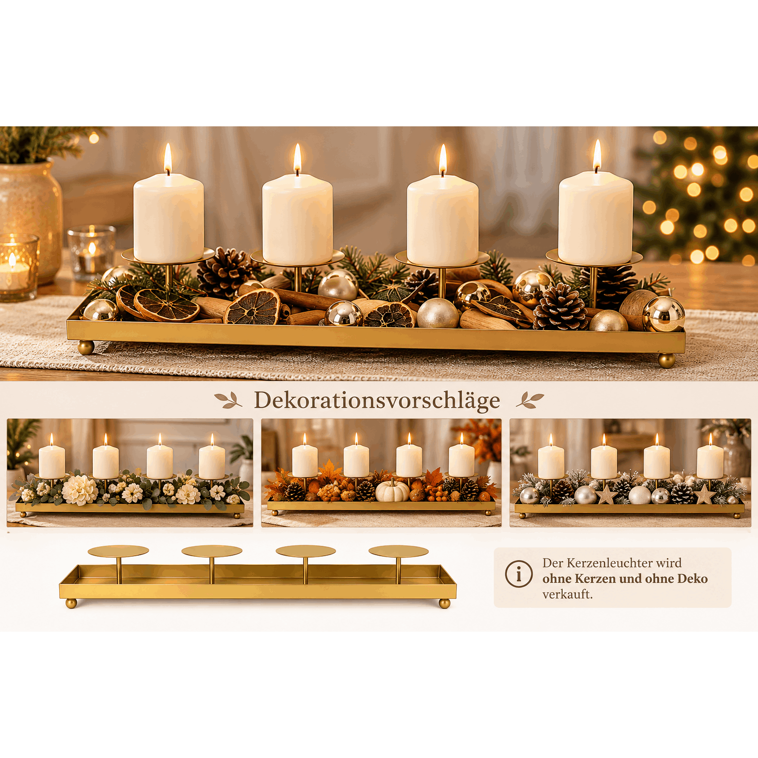 Image of Flat Metal Candle Holder For 4 Candles