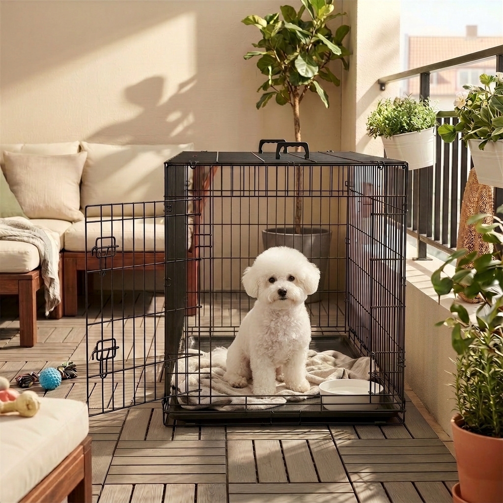 Image of Xxl Dog Cage, 122 X 74.5 X 80.5 Cm, Foldable, With 2 Doors, Featuring A Removable Plastic Tray