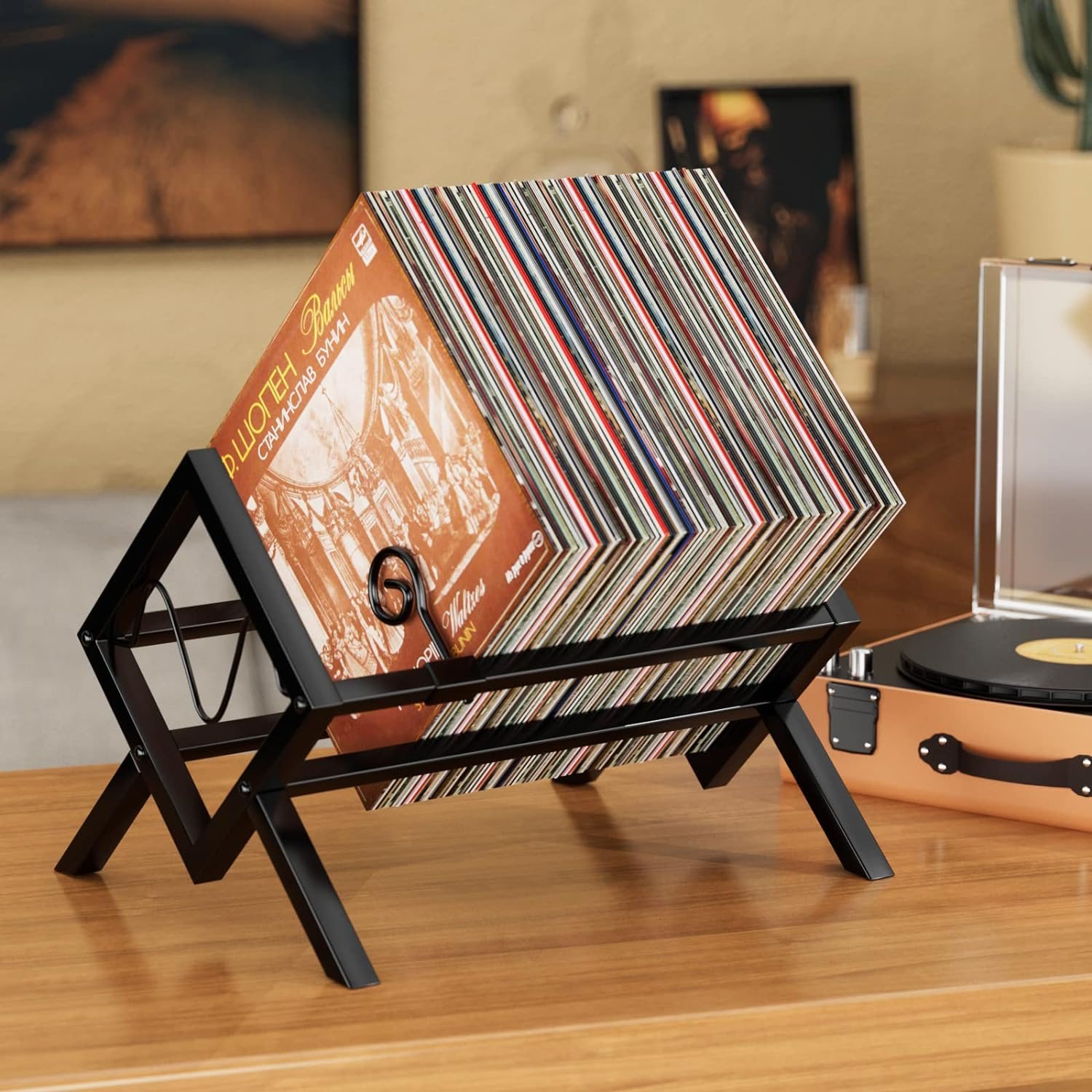 Image of Metal Lp Rack For 80-100 Lps - Stable Record Stand & Storage For Vinyl, Books, And Magazines - Space-saving Rack For Record Storage Easy Assembly Record Display And Storage - High-end Design