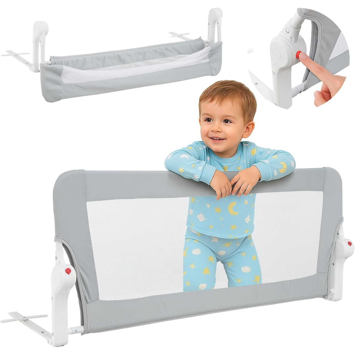 TEMU de Cama Plegable para Niños – Barandilla de Seguridad con Malla Transpirable, Fácil Instalación, Protección Anticaídas para Camas Infantiles y
