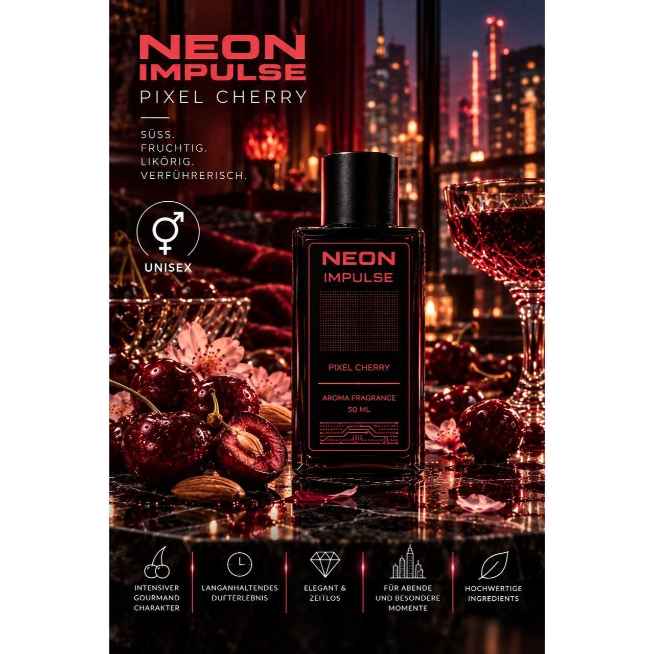 Image of Neon Pixel Cherry Eau De Parfum Unisex – Modern Cherry Scent With Urban Aesthetics – Berlin Niche Perfume
