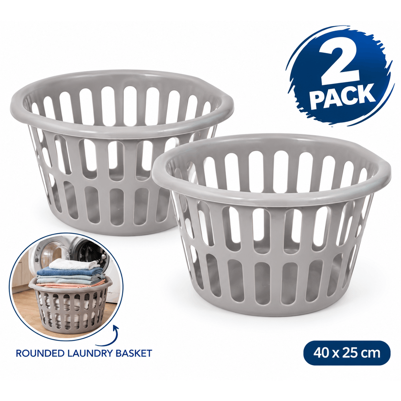 TEMU Pack Of 2 Laundry Basket With Integrated Handles, Large Plastic Clothes Basket, Lightweight Laundry Hamper For Washing, Storage And Household